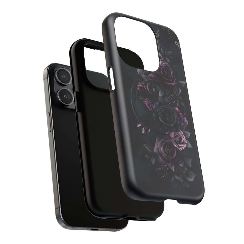 Magsafe Gothic Floral Phone Case Dark Academia Black Roses Spider Webs Butterflies Witchcraft Night Sky iPhone 14 15 Pro Max