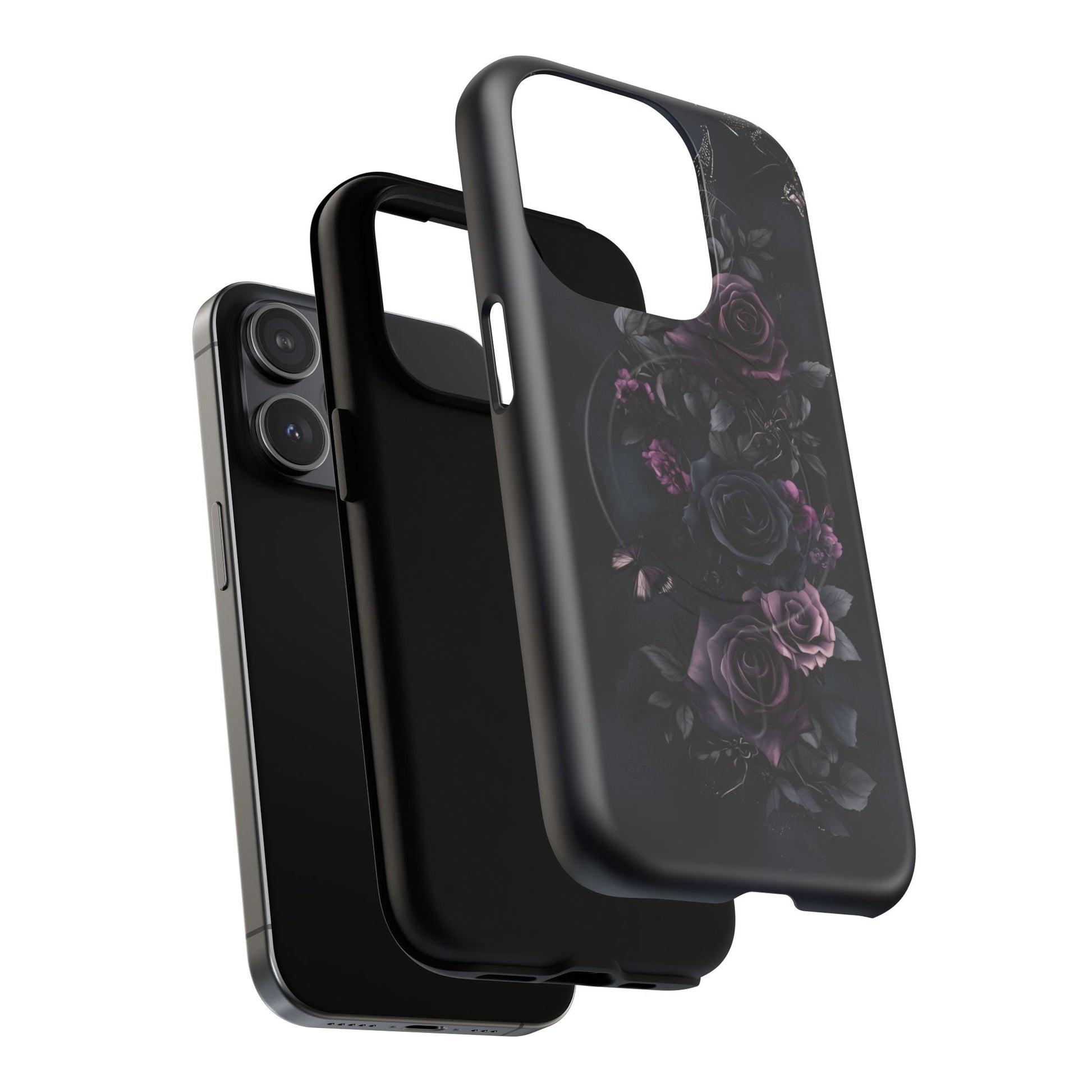 Magsafe Gothic Floral Phone Case Dark Academia Black Roses Spider Webs Butterflies Witchcraft Night Sky iPhone 14 15 Pro Max