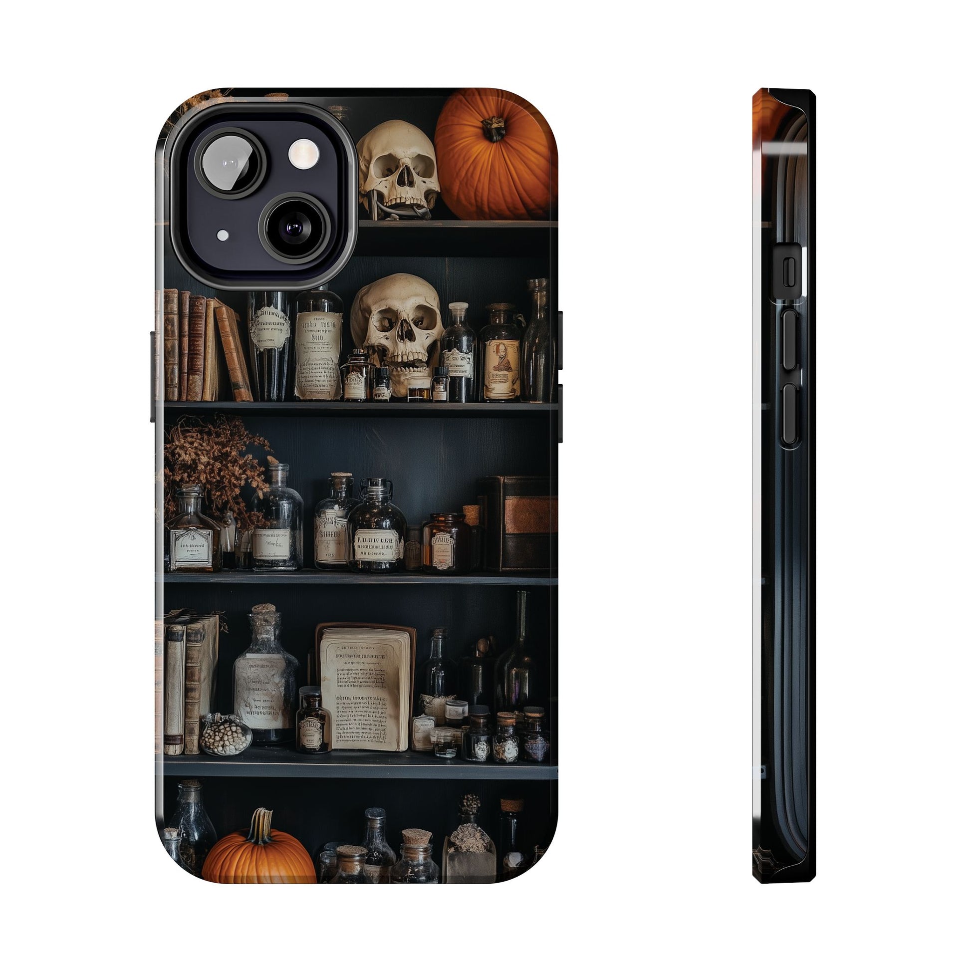 Bookcase Apothecary Goth Dark Academia Skulls floral Black Halloween Pumpkins Samsung Galaxy Apple iPhone 15 Pro Max Case  S24 S23 B