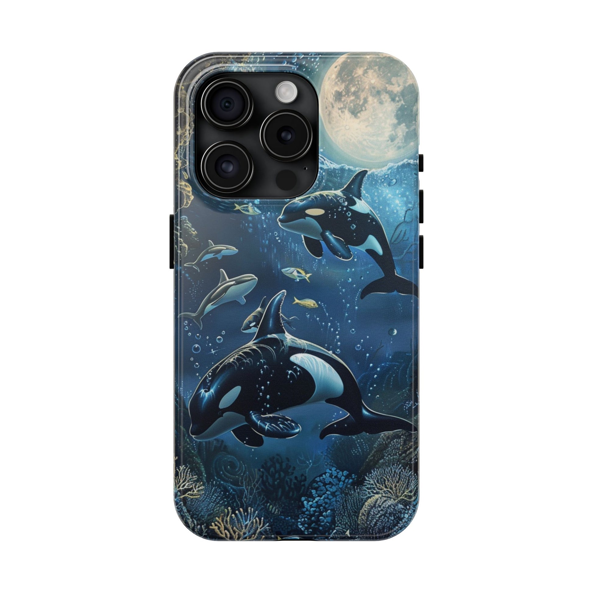 Orca Killer Whale Phone Case Ocean Moonlight Coral Reef Marine Life iPhone 13 14 15 16 pro max Sealife Oceanology Scuba Diving
