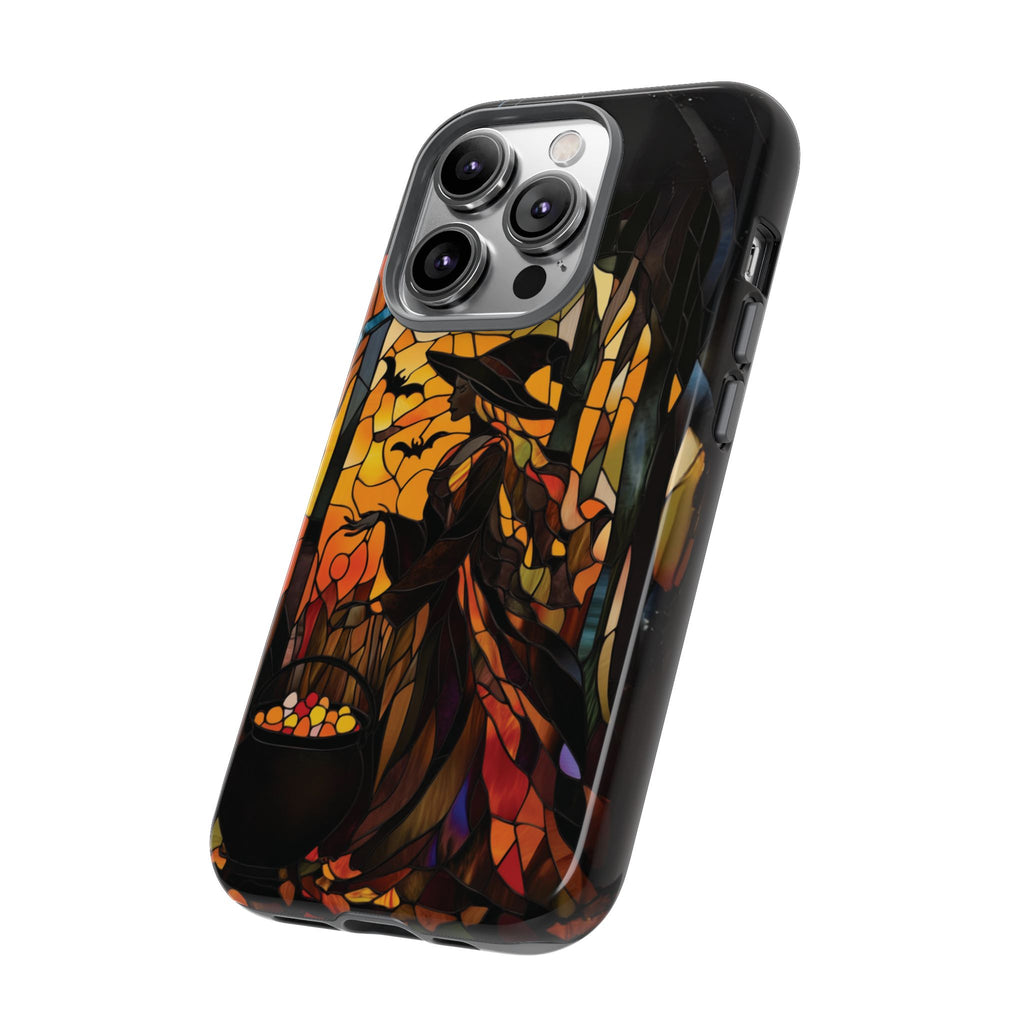 Halloween Witch Stained Glass Effect Dark Academia Spooky Fall Witchy Pumpkin Bats Seasonal Fall Mosaic Case iPhone 13 14 15 16 Pro Max