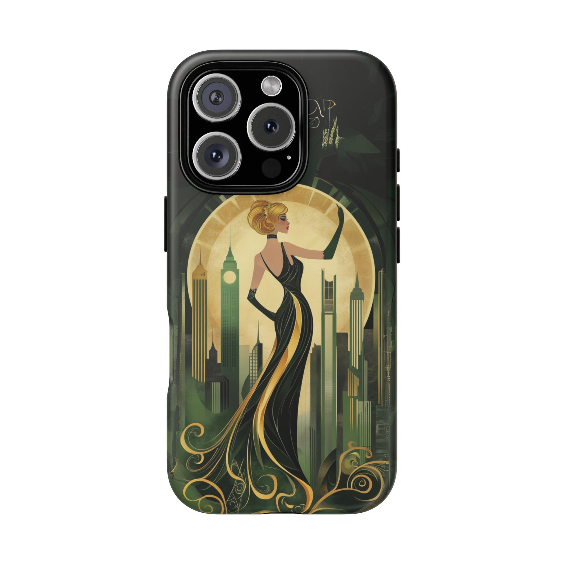 Emerald City Art Deco Flapper Woman Phone Case 1920s Art Nouveau Design in Emerald & Gold Alphonse Mucha Style Gatsby Style Poster