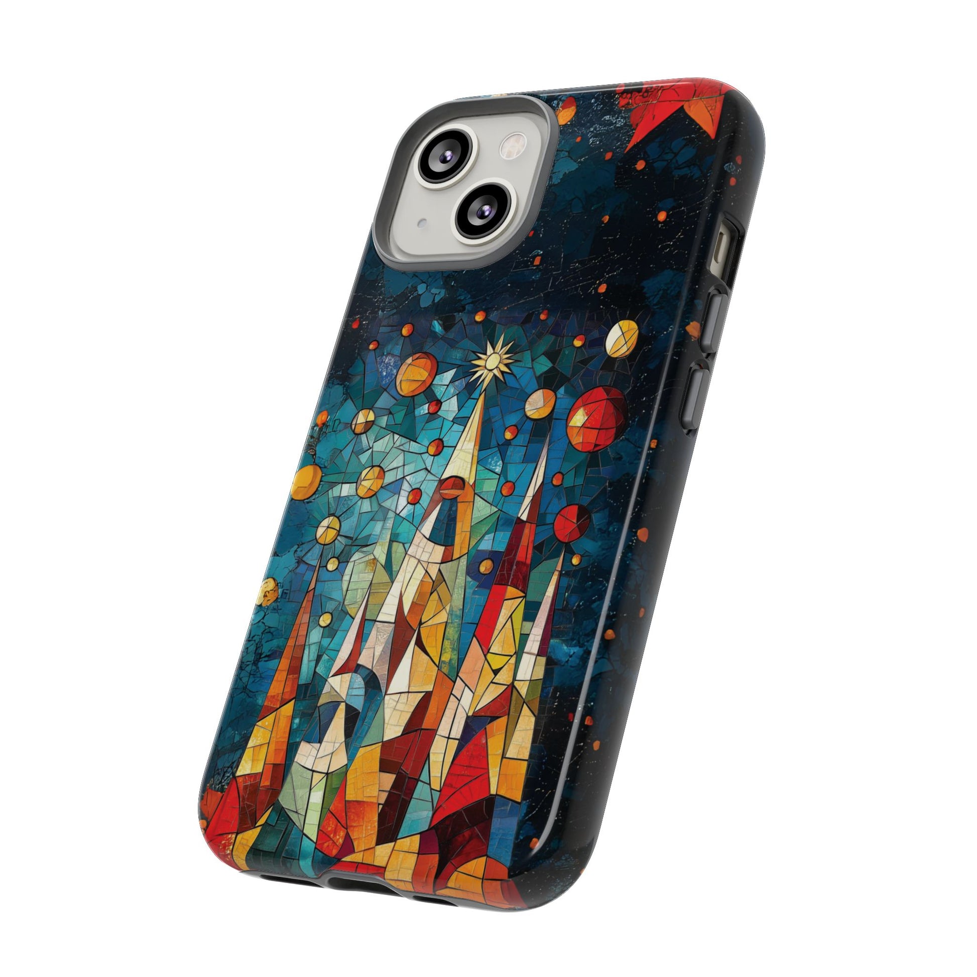 Mosaic Festive Christmas Tree Grove Art Deco Stained Glass Phone Case Rankin Style MidMod Design iPhone 13 14 15 16 Pro Max Pixel Galaxy