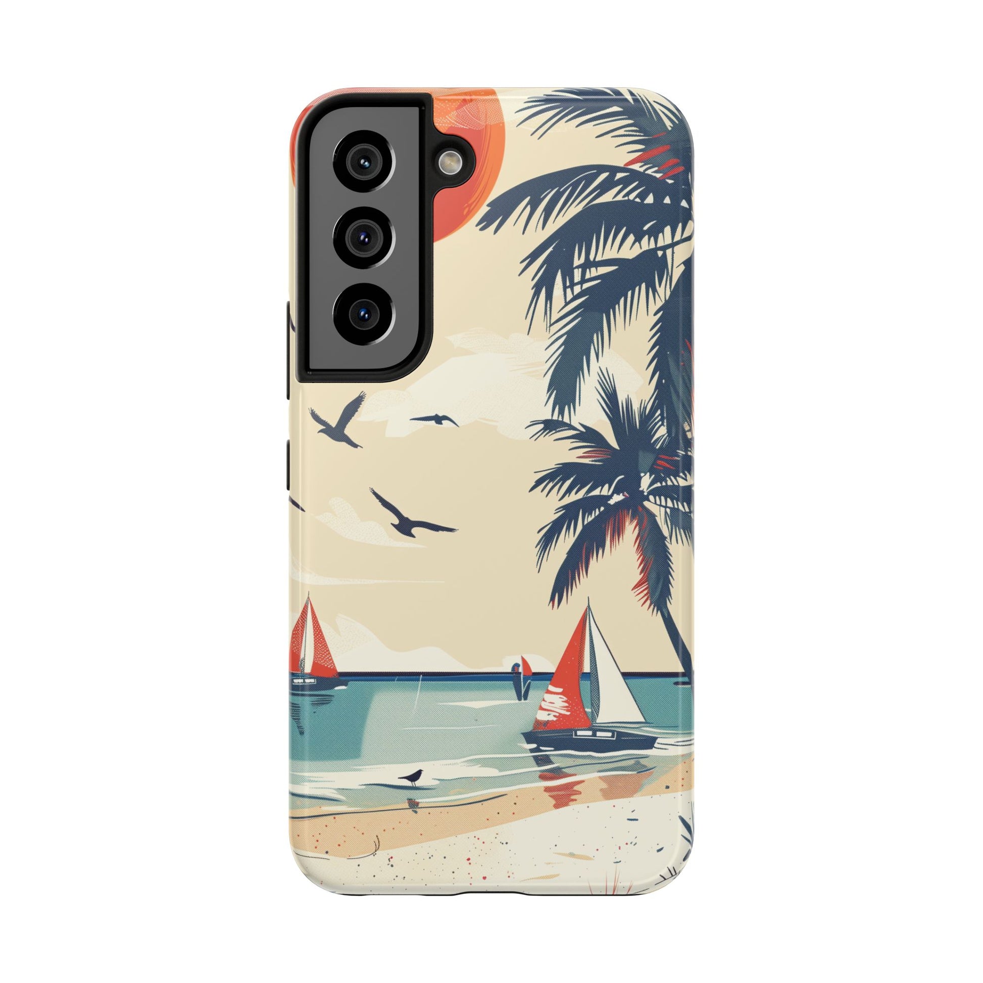 Retro Beach Scene Phone Case, Vintage Tropical Ocean iPhone Case, Summer Beach Phone Cover for iPhone, iphone 15 pro max