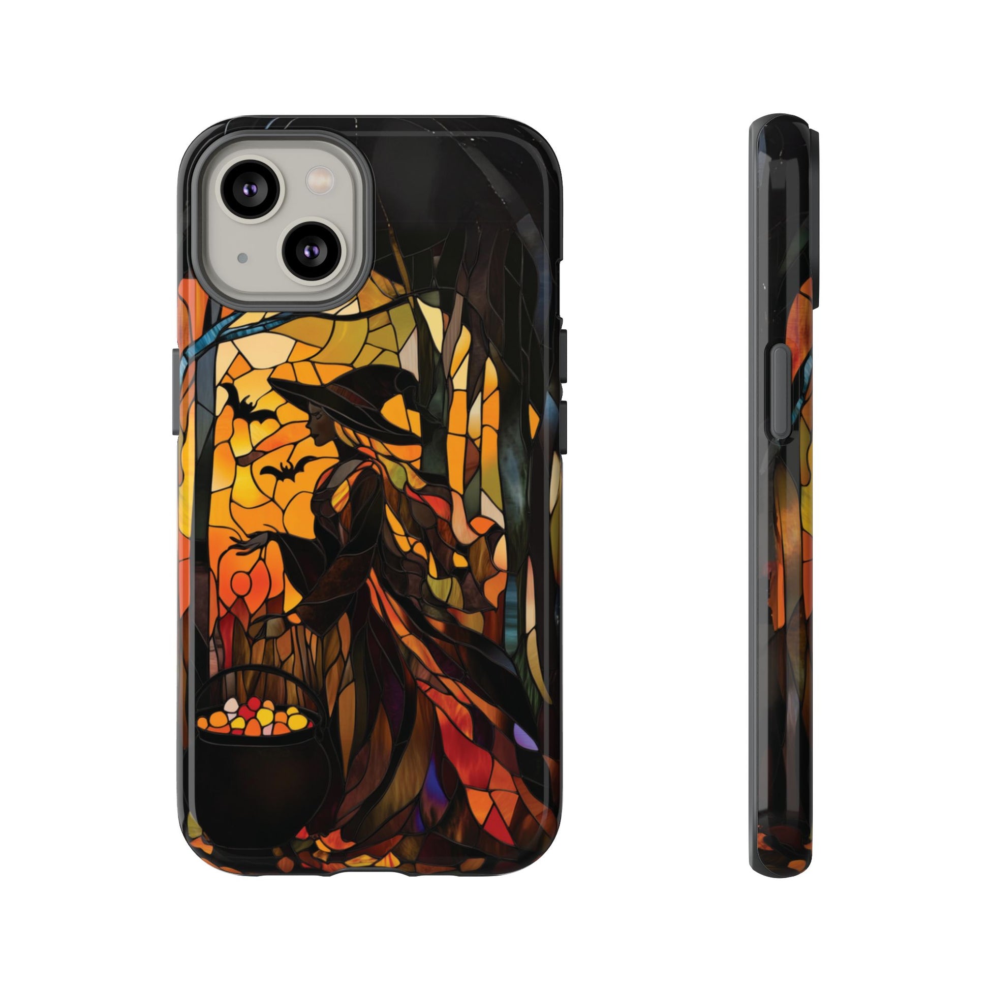 Halloween Witch Stained Glass Effect Dark Academia Spooky Fall Witchy Pumpkin Bats Seasonal Fall Mosaic Case iPhone 13 14 15 16 Pro Max