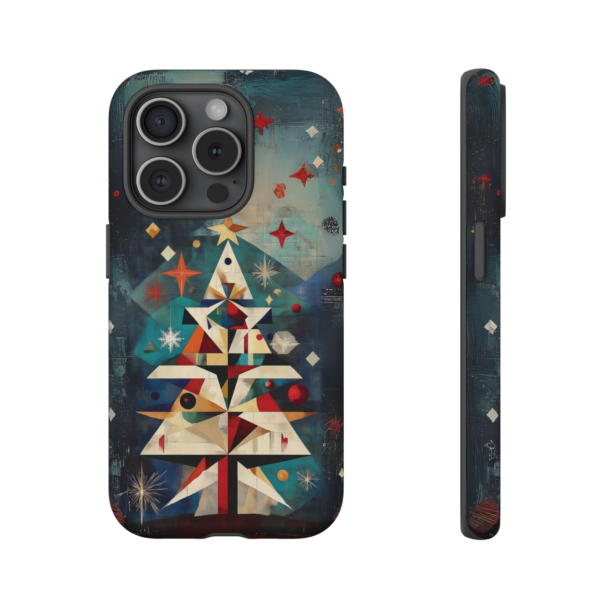 Mosaic Festive Christmas Tree Art Deco Stained Glass Phone Case Rankin Bass Style MidMod Design iPhone 13 14 15 16 Pro Max Pixel Galaxy