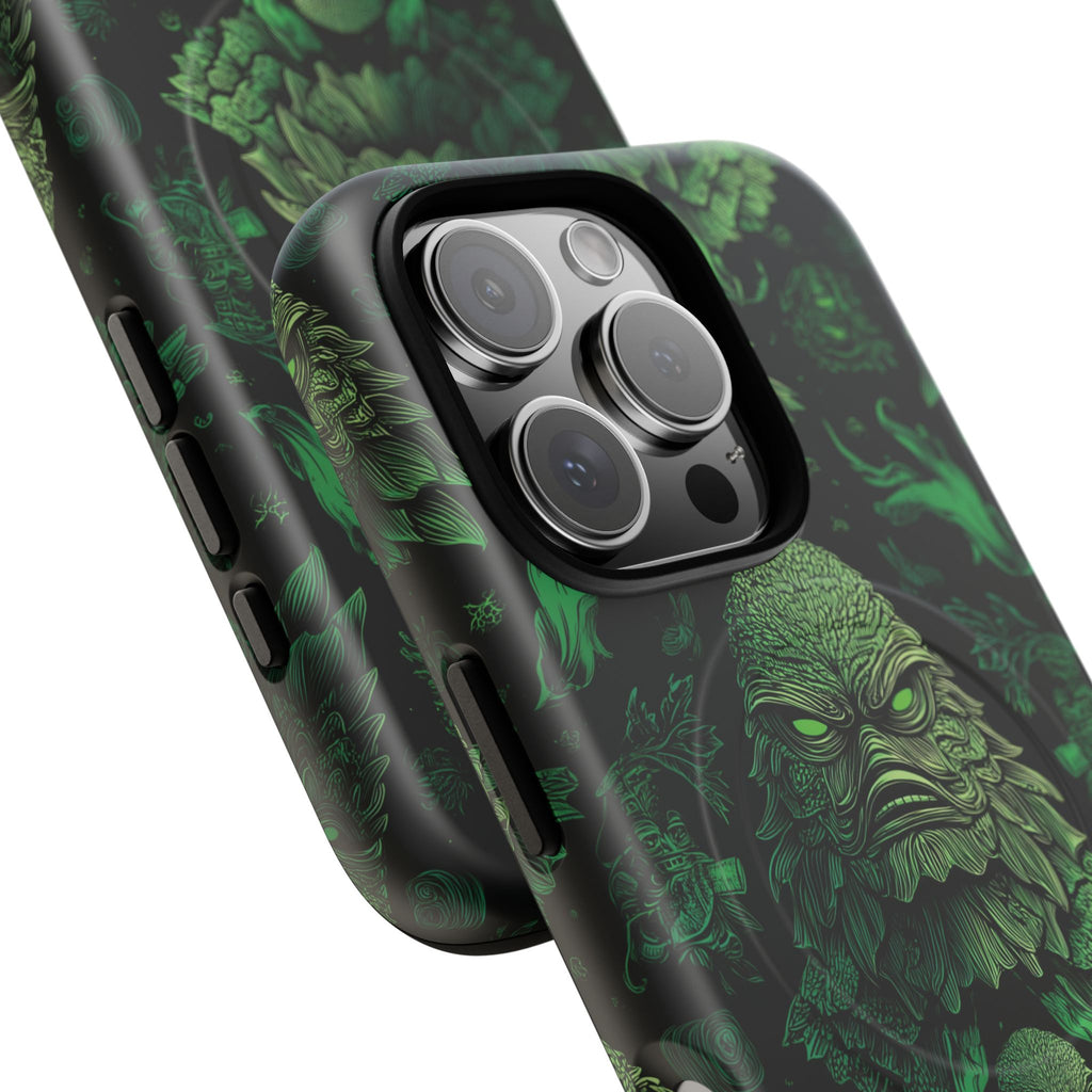 Halloween Lagoon Creature Black and Green Iphone Wireless Charging Case