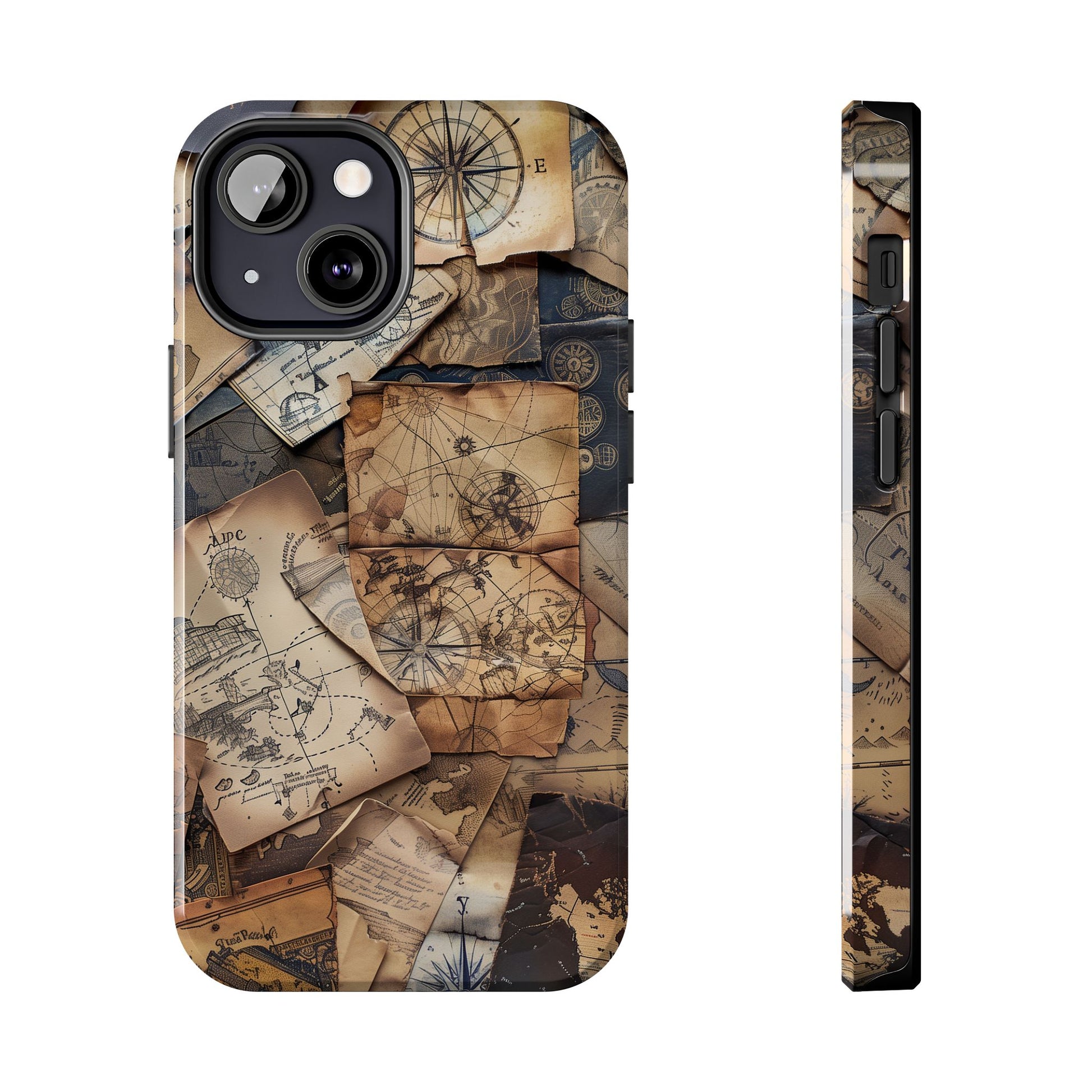 Double Layer Adventure Phone Case - Protective Phone Case Vintage Map and Compass Design - Dual Layer Case with Map Print