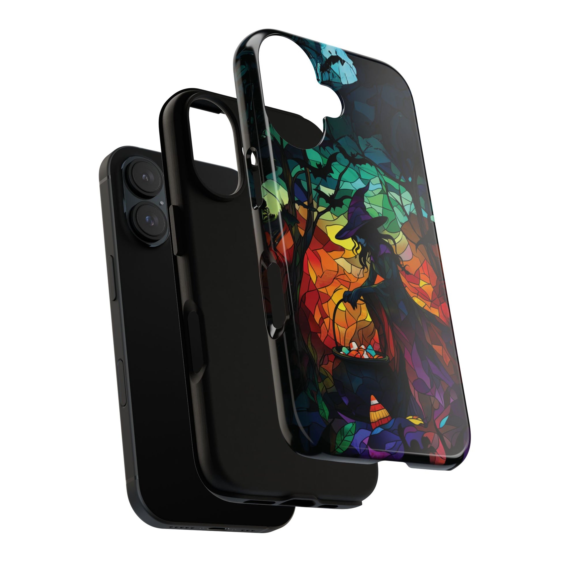 Halloween Witch Stained Glass Dark Academia Spooky Fall Witchy Pumpkin Bats Seasonal Fall Mosaic Case iPhone 13 14 15 16 Pro Max