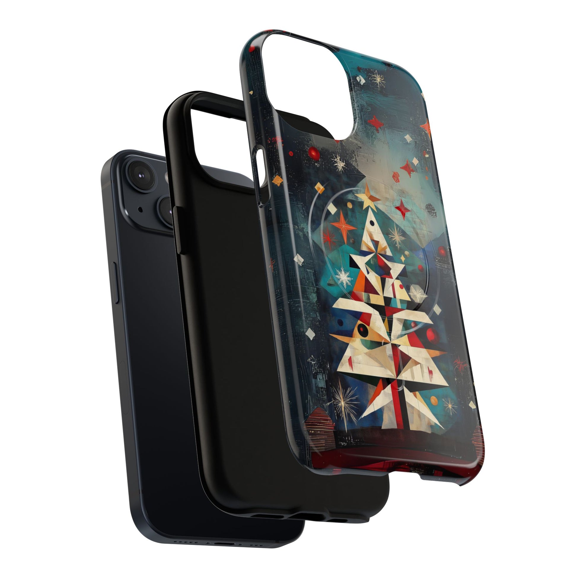 Magsafe Mosaic Festive Christmas Tree Art Deco Stained Glass Phone Case Rankin Bass Style MidMod Design iPhone 14 15 Pro Max