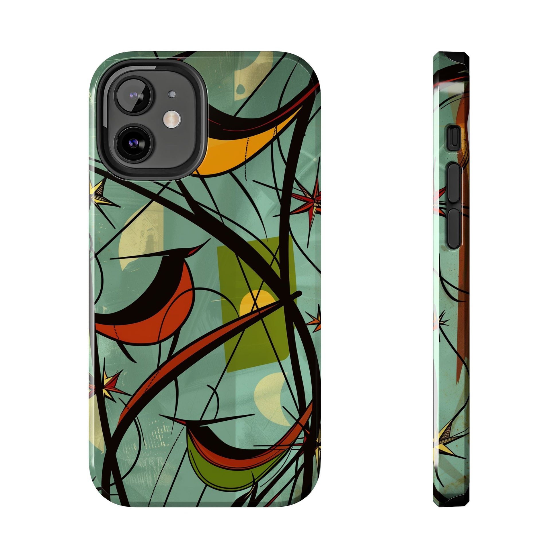 Mid Century Modern Animal Phone Case, Atomic Birds, Bird Iphone Case,Earth Tone Colors, Retro Style Smartphone Cover, iphone 14 Case, Apple