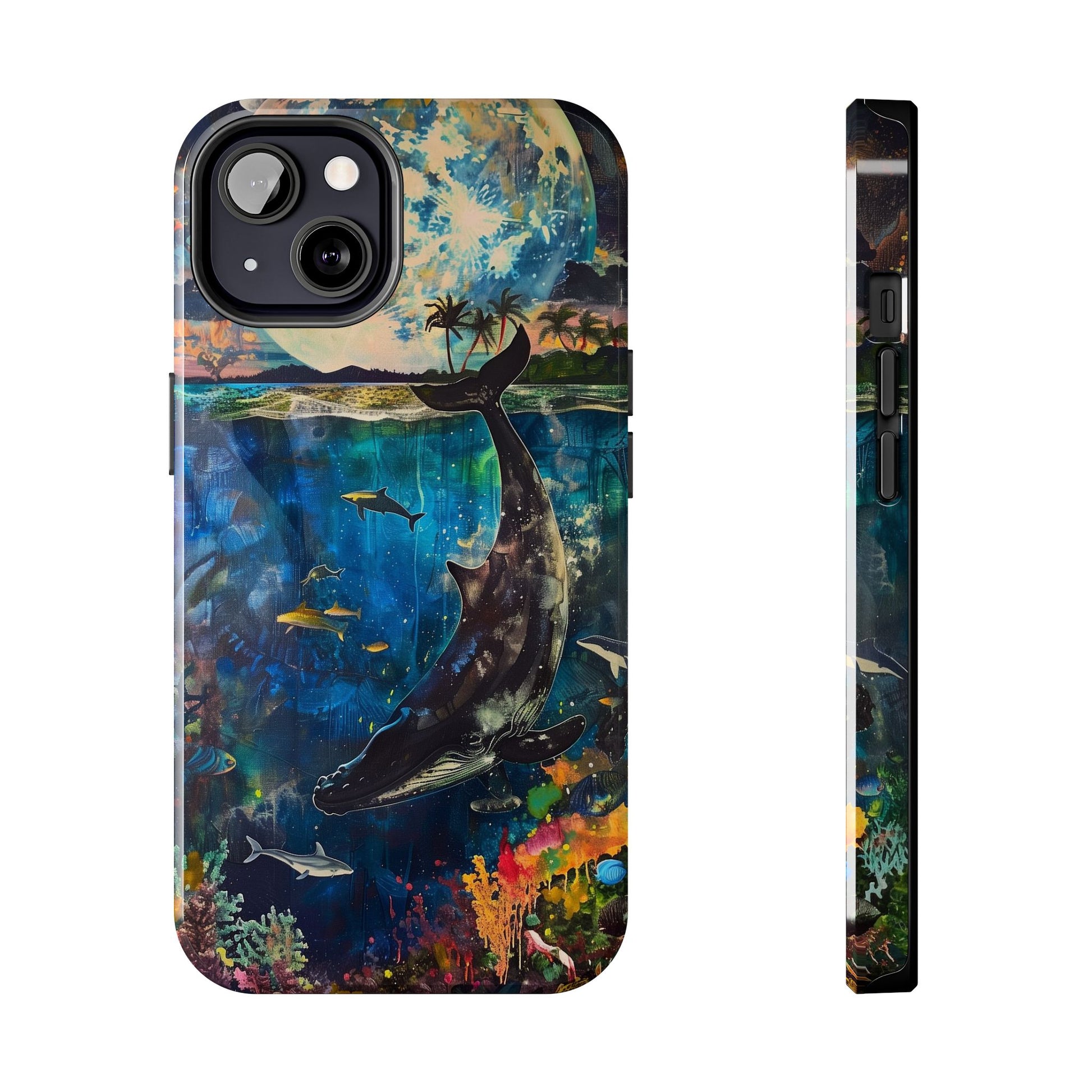 Abstract Moonlit Whale Underwater Phone Case - Durable and Stunning Protective Cover