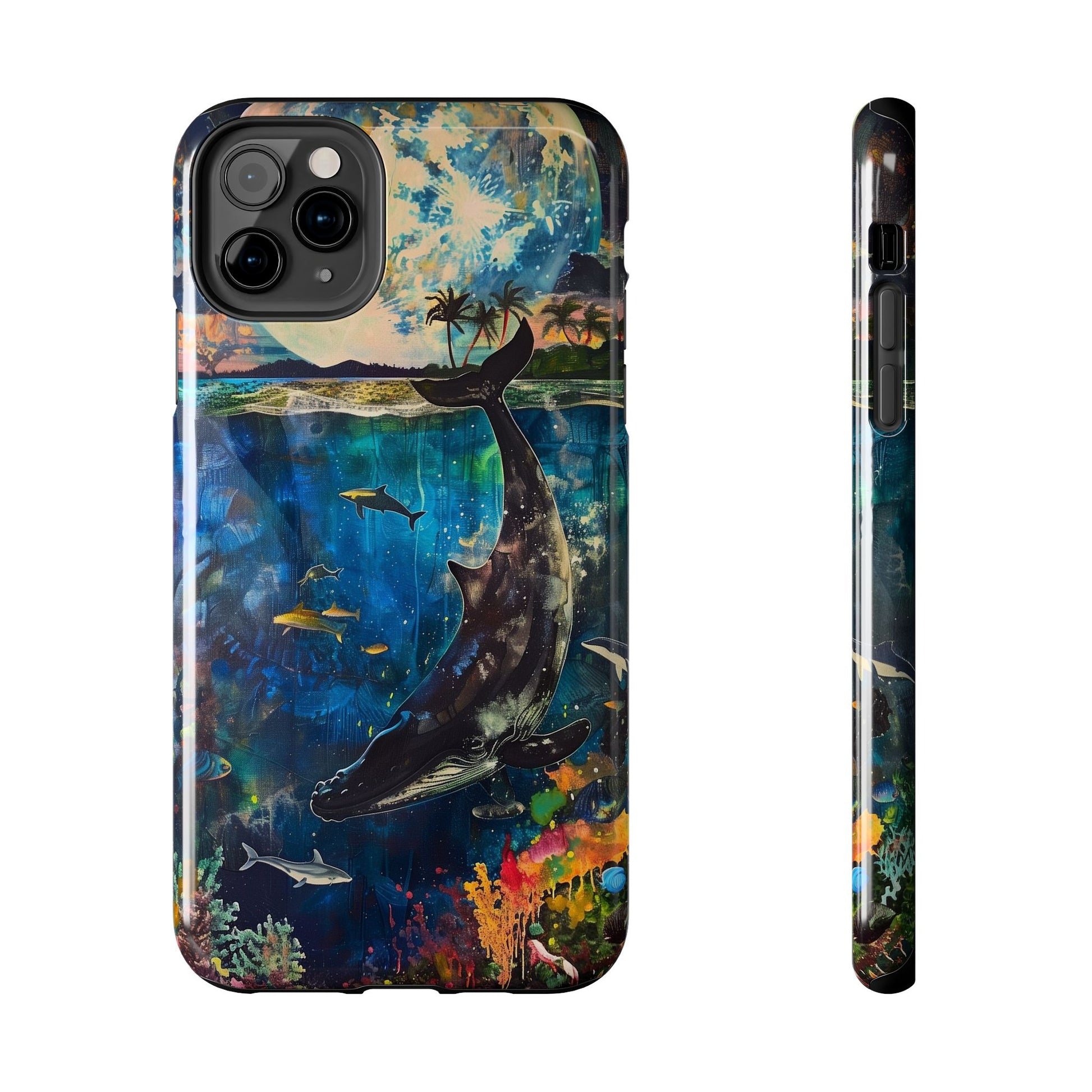 Abstract Moonlit Whale Underwater Phone Case - Durable and Stunning Protective Cover