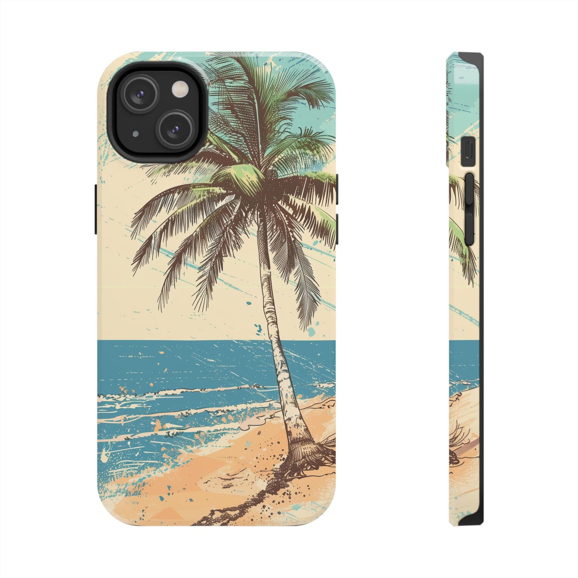Retro Beach Scene Phone Case, Vintage Tropical Ocean iPhone Case, Summer Beach Phone Cover for iPhone, iphone 15 pro max