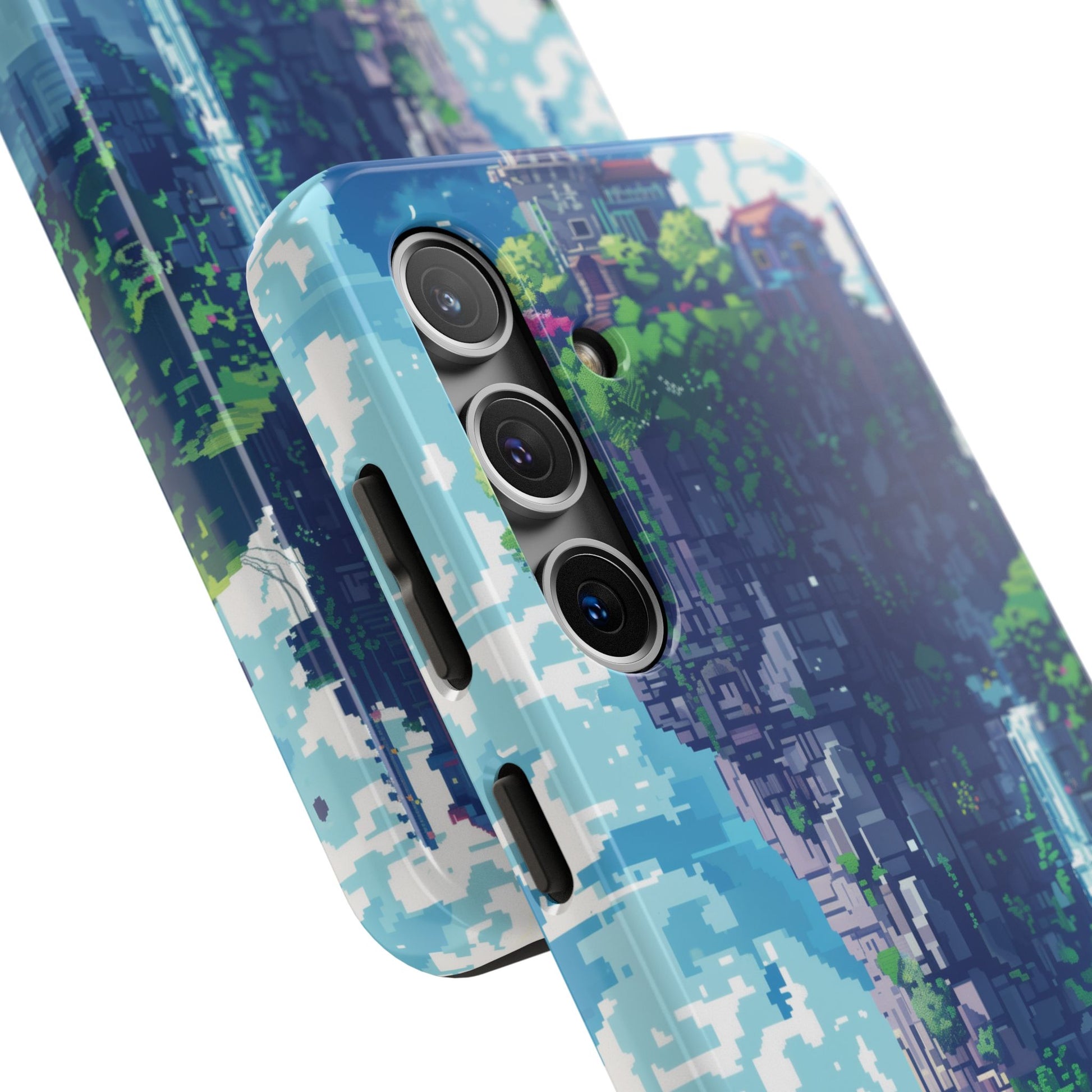 Pixel Art Video Game Landscapes Phone Case, Retro Gaming Pixelated Design, Geeky Gamer Phone Cover, Unique Video Game Art Accessories