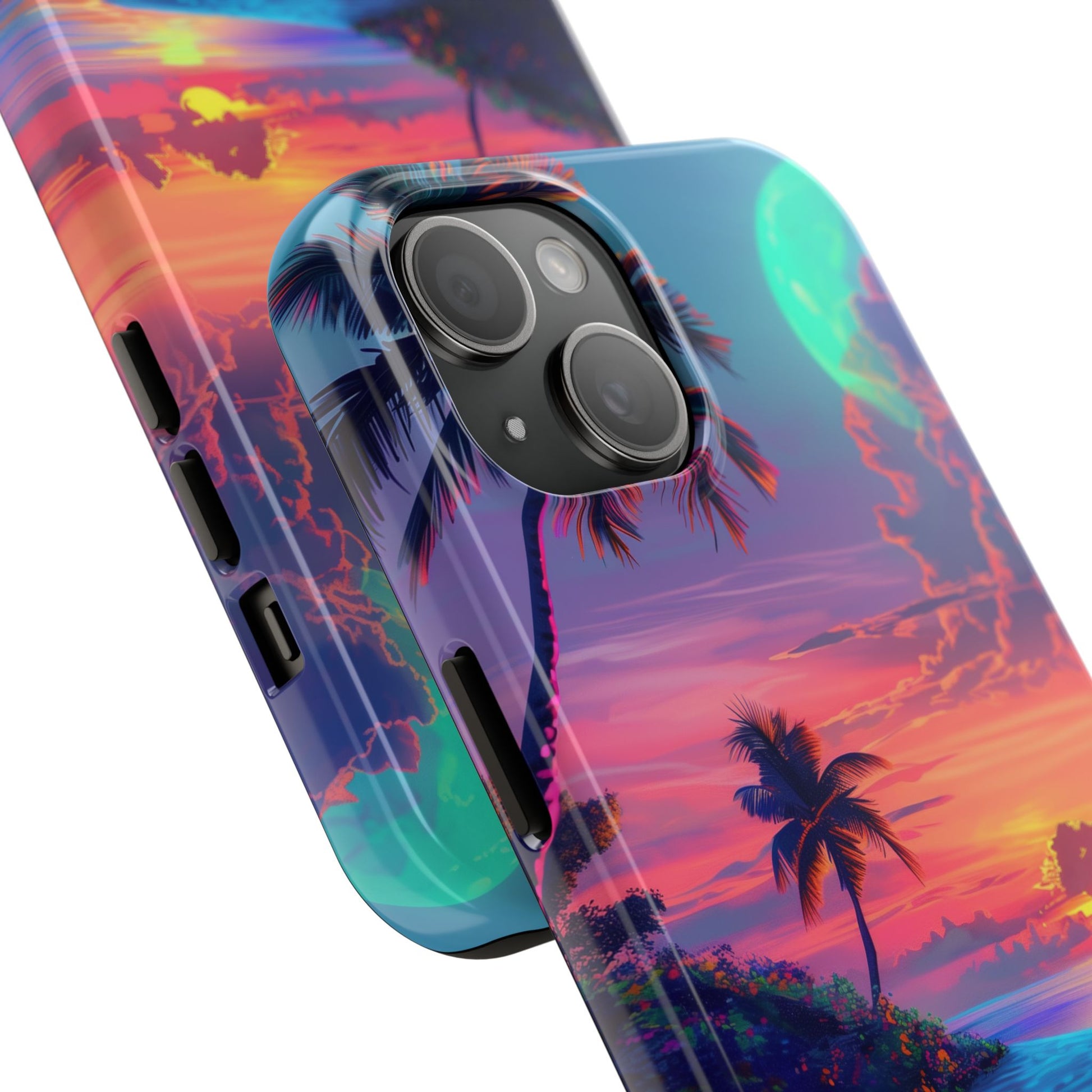 Tough Beach Scene Phone Case - Durable Phone Cover with Lisa Frank Inspired Beach Art - Protective Case with Vibrant Beach Design