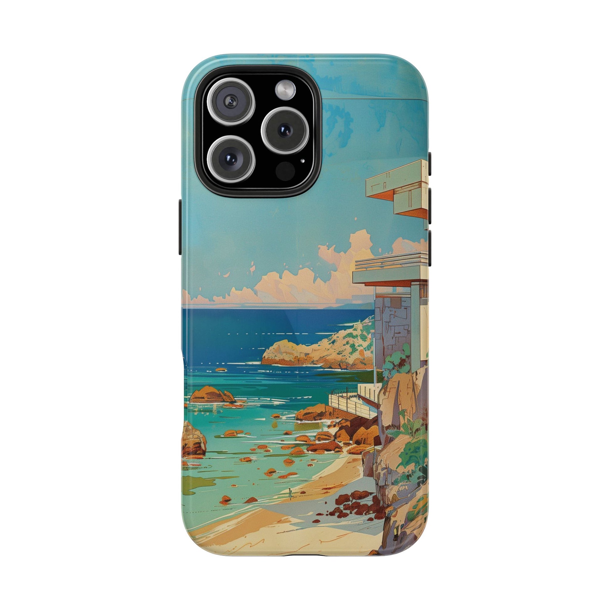 Retro Beach Scene Phone Case, Vintage Tropical Ocean iPhone Case, Summer Beach Phone Cover for iPhone, iphone 15 pro max
