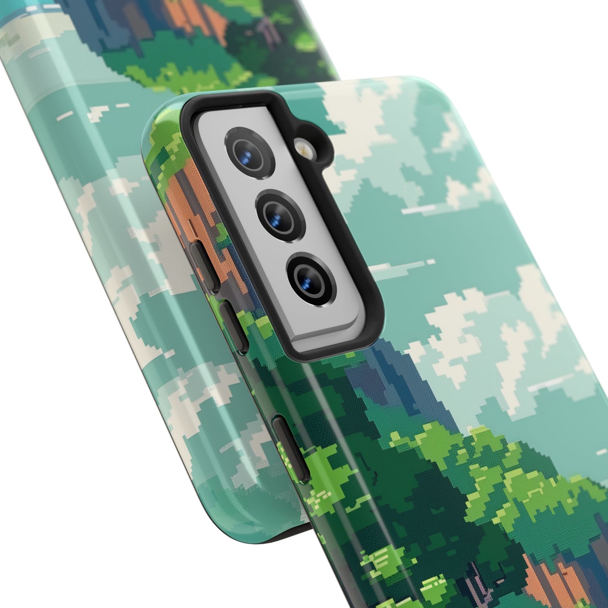 Pixel Art Video Game Landscapes Phone Case, Retro Gaming Pixelated Design, Geeky Gamer Phone Cover, Unique Video Game Art Accessories