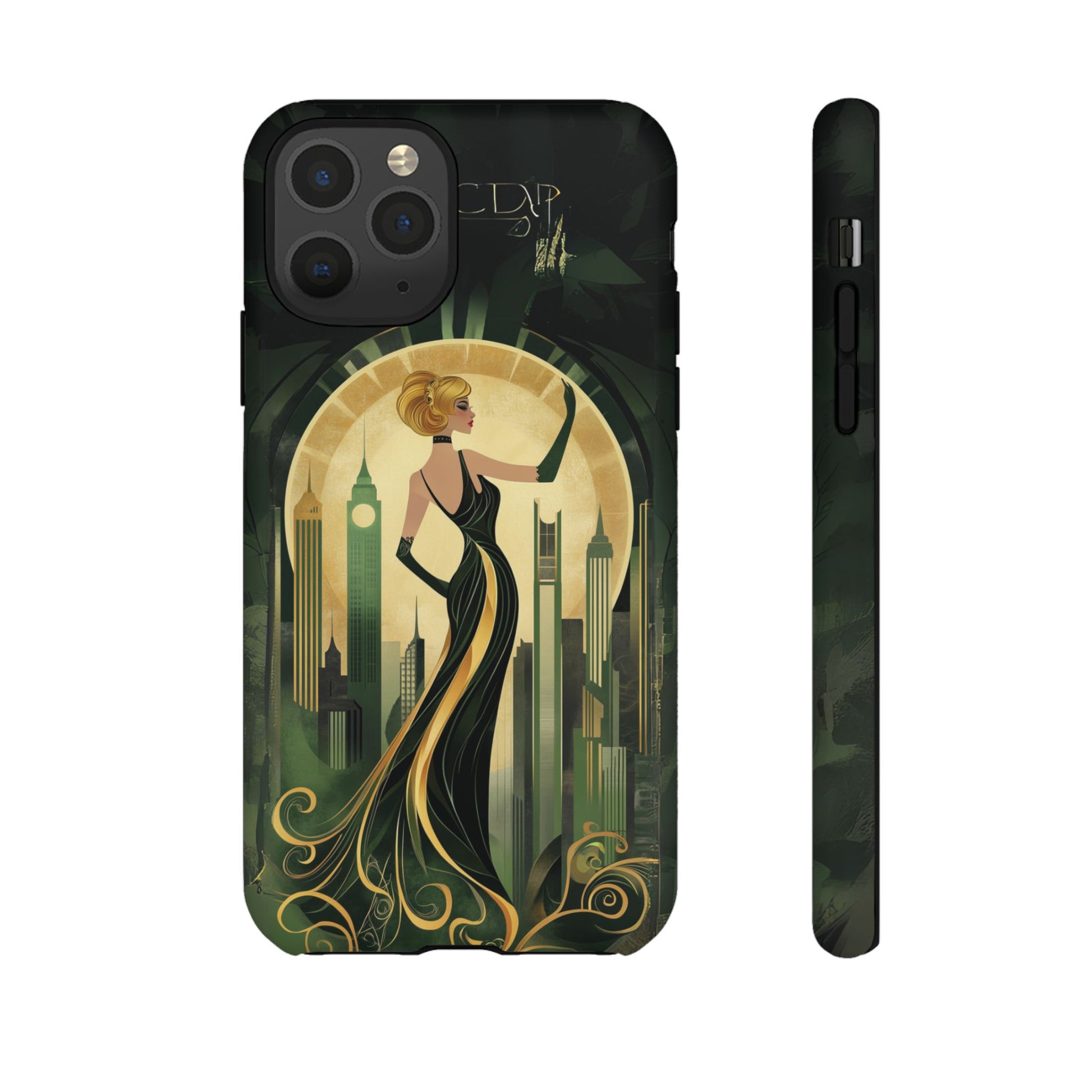 Emerald City Art Deco Flapper Woman Phone Case 1920s Art Nouveau Design in Emerald & Gold Alphonse Mucha Style Gatsby Style Poster