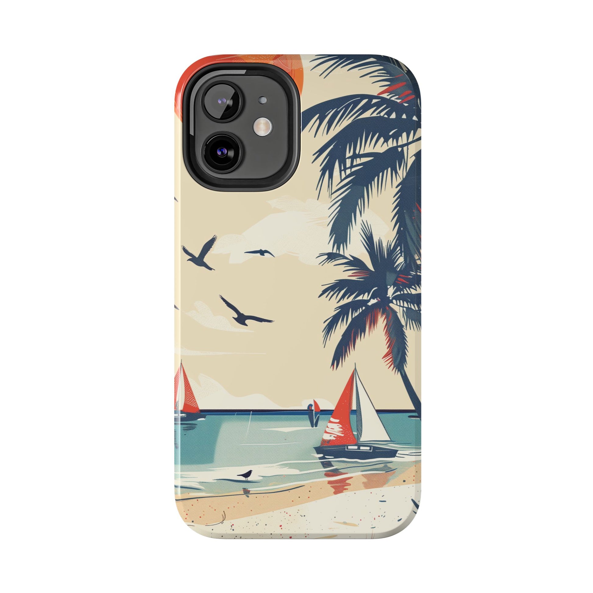 Retro Beach Scene Phone Case, Vintage Tropical Ocean iPhone Case, Summer Beach Phone Cover for iPhone, iphone 15 pro max