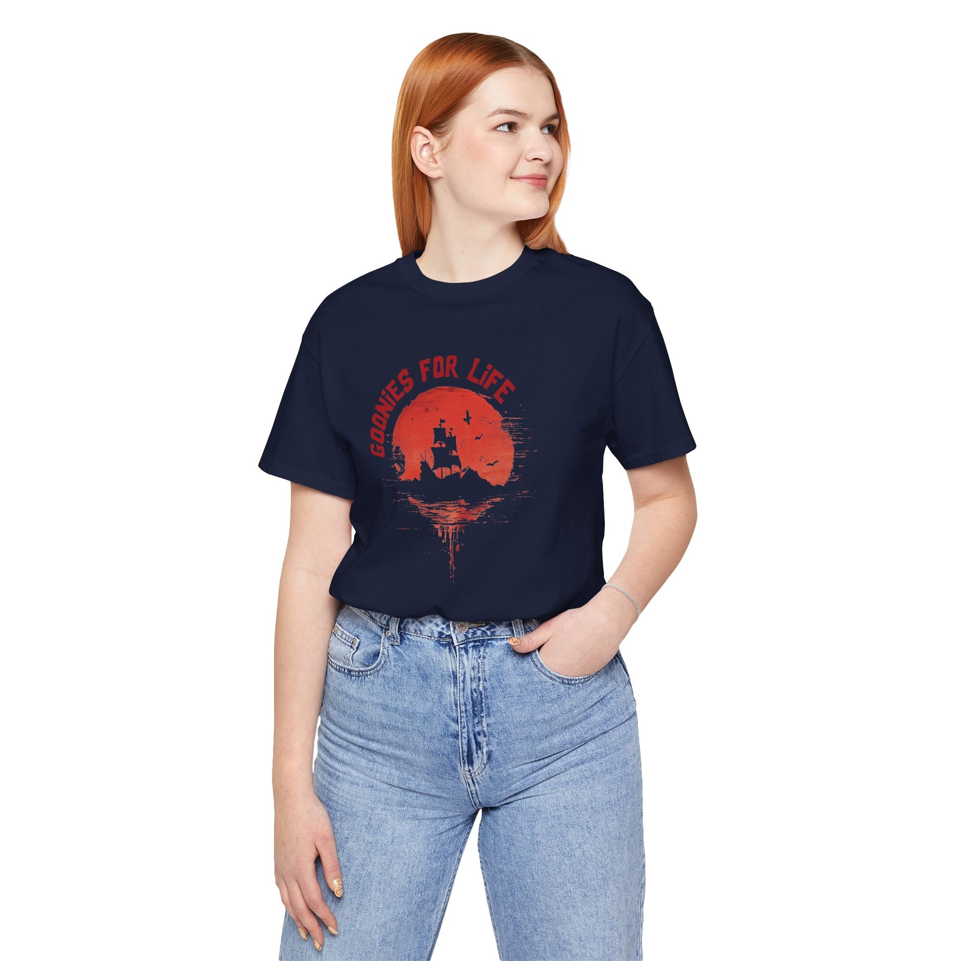 Goonies For Life Vintage Style Sunset Pirate Ship Tee