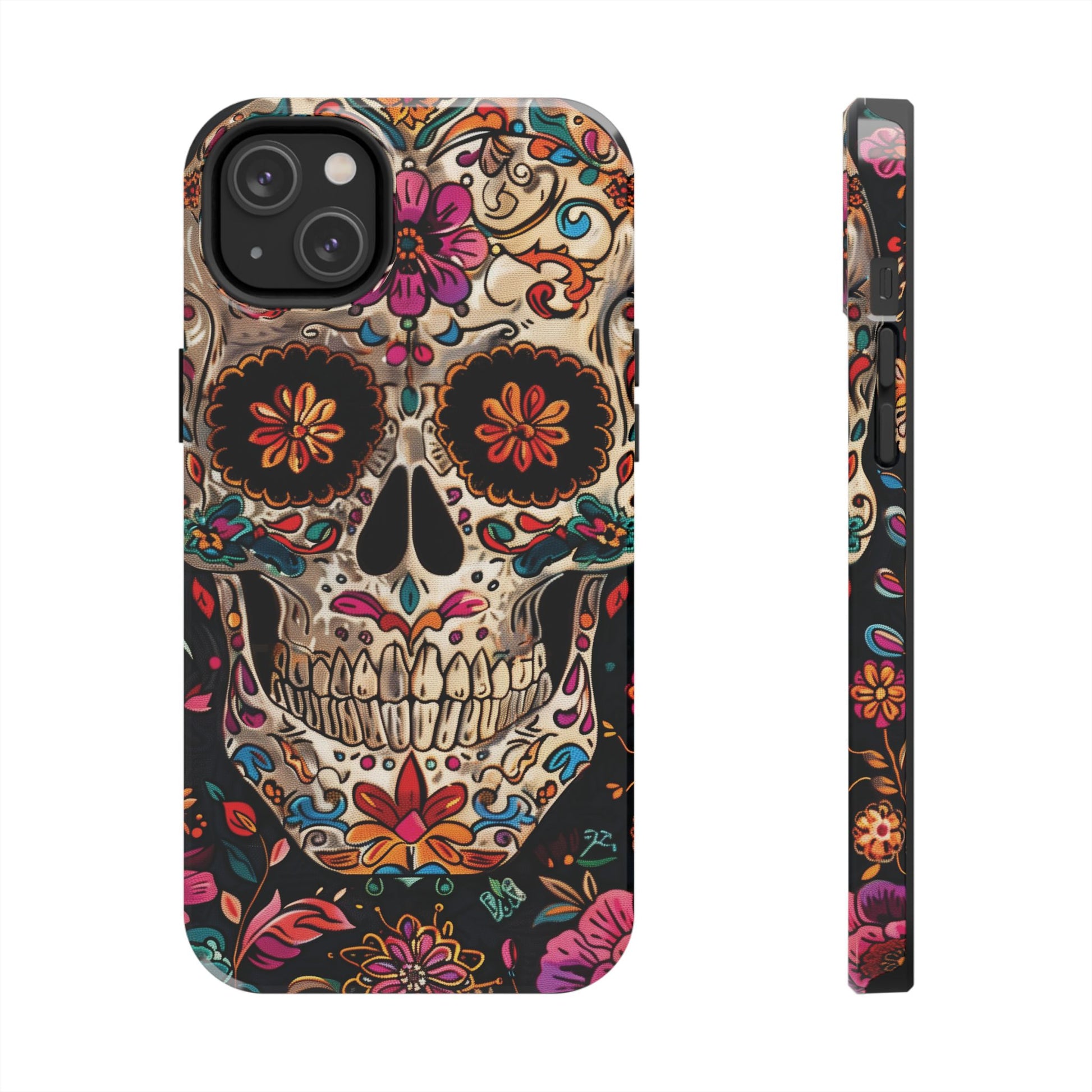 Sugar Skull Phone Case Flowers and Skeletons, Halloween Cottagecore Day of the Dead, Dia de Los Muertos Gothic, iPhone 15 Spooky Case