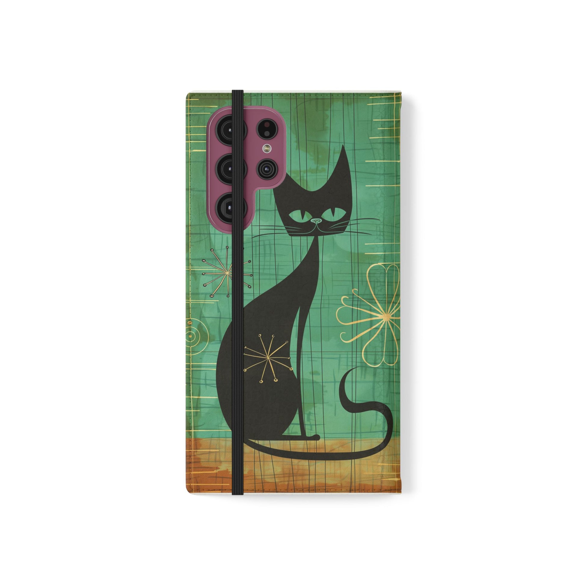 Mid-Century Modern Flip Case, Mid Mod Phone Case, Atomic Cats Case, Retro Chic Smartphone Cover, Android, Apple, Samsung Atomic Cats
