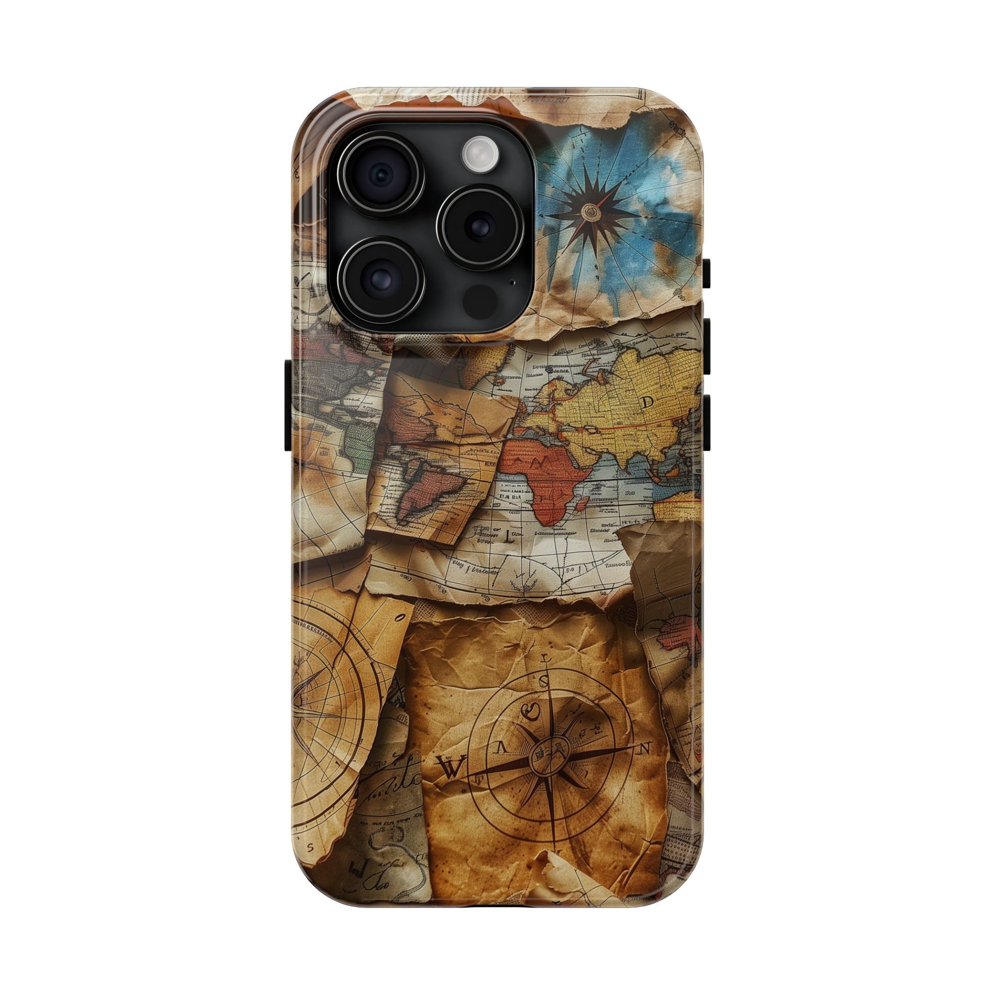 Double Layer Map Phone Case - Protective Phone Case Vintage Map Design - Durable Dual Layer Case with Map Print - Travel Inspired Phone Case