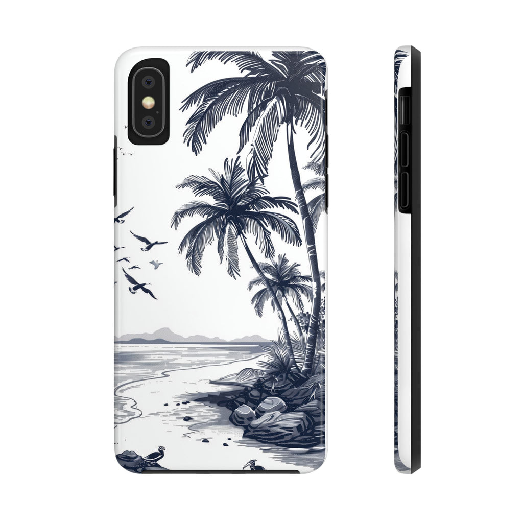 Durable Beach Escape: Hand-Drawn Beach Scene Tough iPhone Case