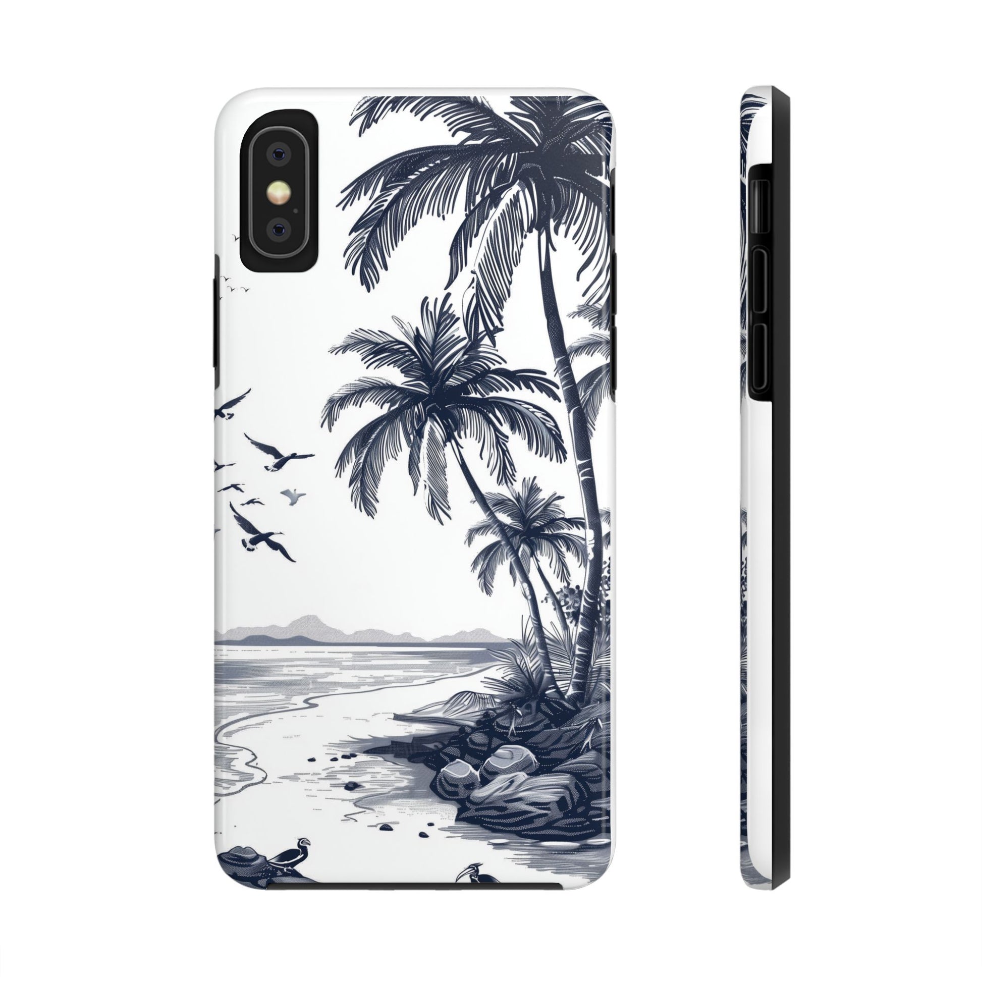 Durable Beach Escape: Hand-Drawn Beach Scene Tough iPhone Case