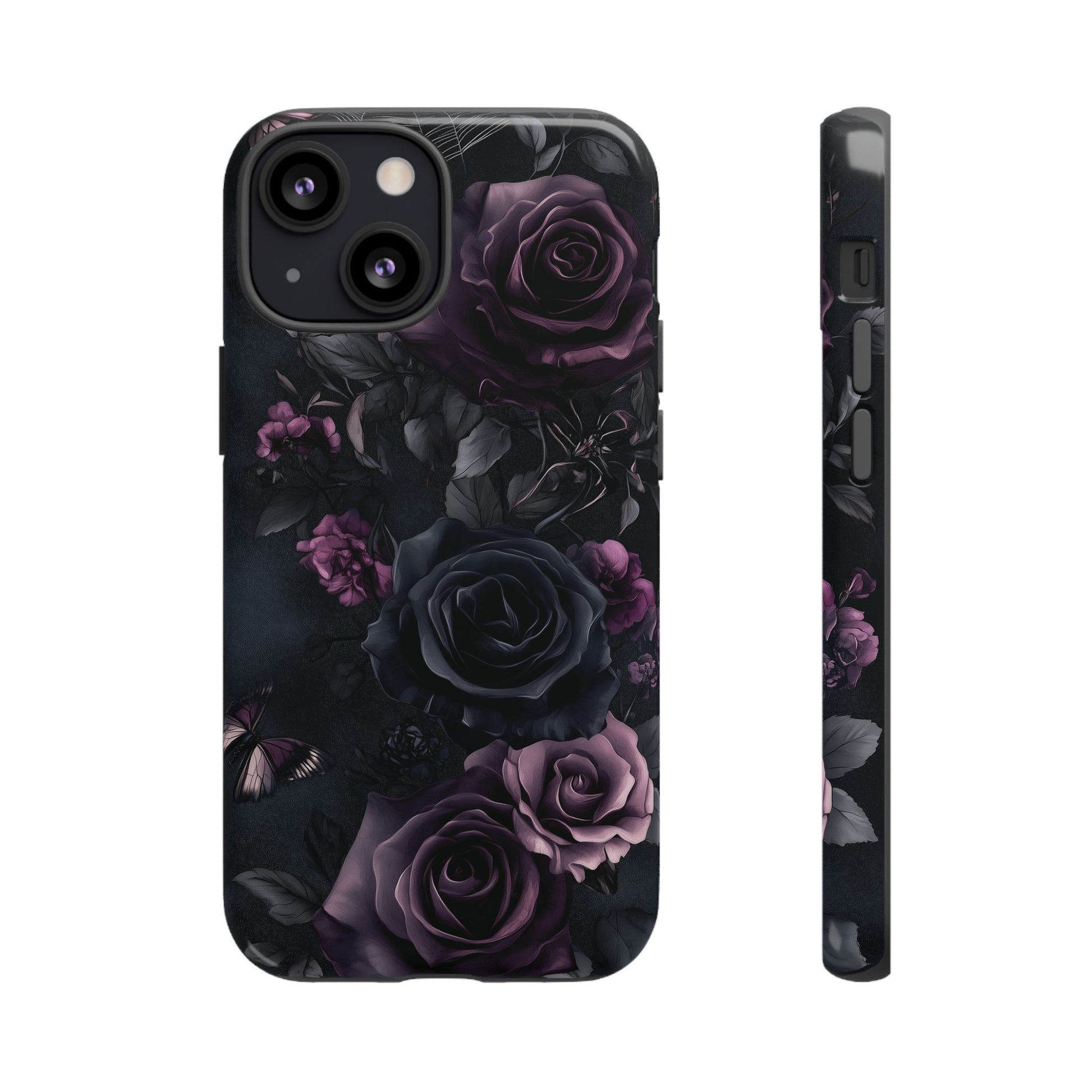 Gothic Floral Phone Case Dark Academia Black Roses Spider Webs Butterflies Witchcraft Night Sky iPhone 13 14 15 16 Pro Max Galaxy Pixel