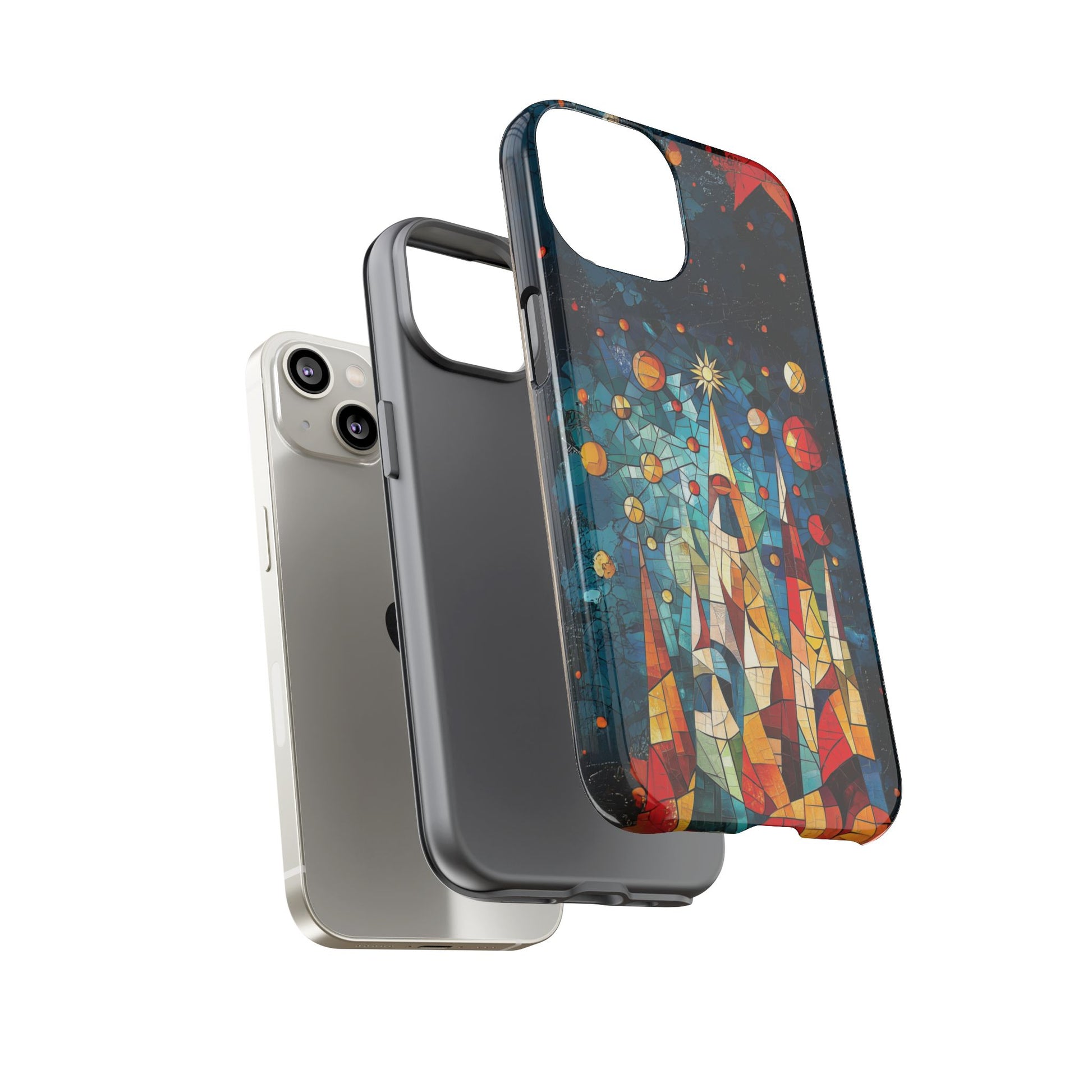 Mosaic Festive Christmas Tree Grove Art Deco Stained Glass Phone Case Rankin Style MidMod Design iPhone 13 14 15 16 Pro Max Pixel Galaxy