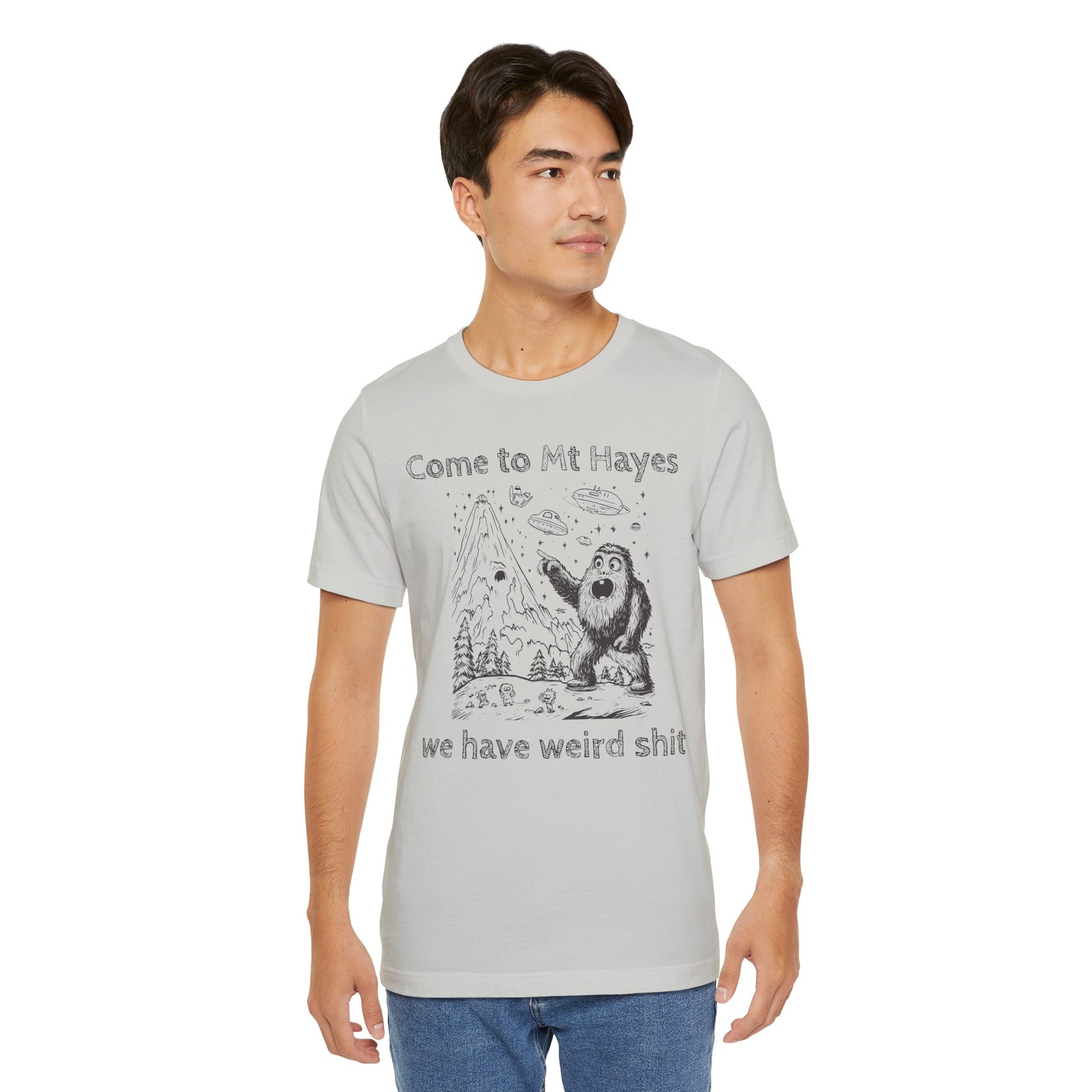 Alien Conspiracy Unisex Tee, Bigfoot Mountain Sketch Shirt, UFO Weird Stuff Tshirt, California Men's Top, Space Extraterrestrial Shirt
