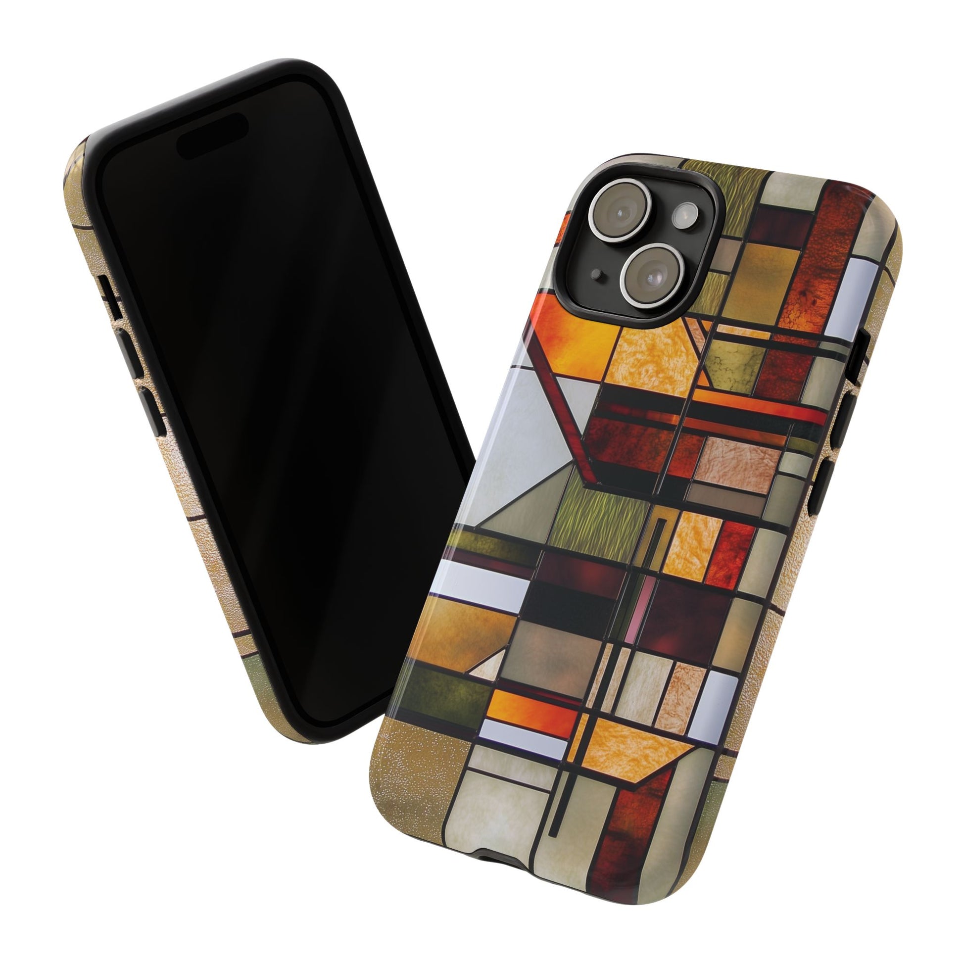 Stained Glass Phone Case Art Deco Frank Lloyd Wright Cottage Core Usonian Prairie Style Geometric Stylish  iPhone 14 15 16 Pro