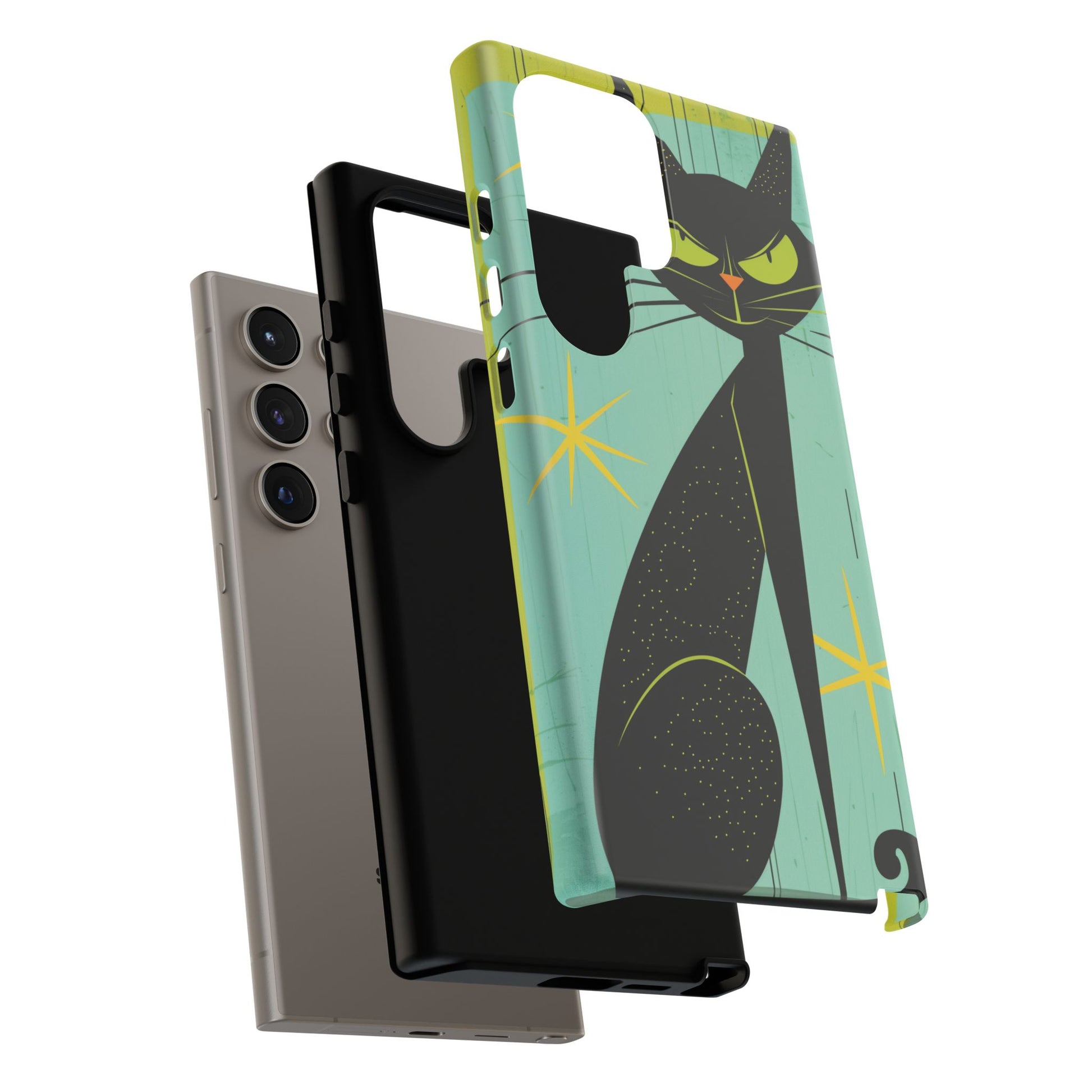 Mid-Century Modern Phone Case, Mid Mod Android Case, Atomic Cats Android Case, Retro Chic Smartphone Cover, Unique Artistic Phone Accessory
