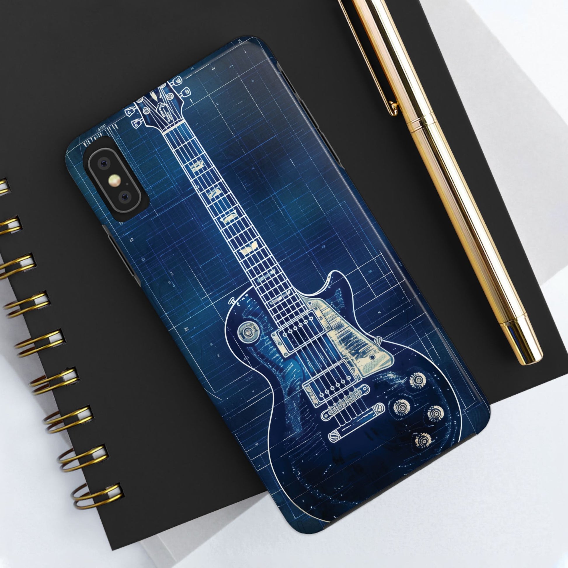 Guitar Phone Case, Guitar Blueprint iPhone Cover, Vintage Guitar Design, Custom iPhone Covers, Rock Music Phone Accessories, Musician Gift