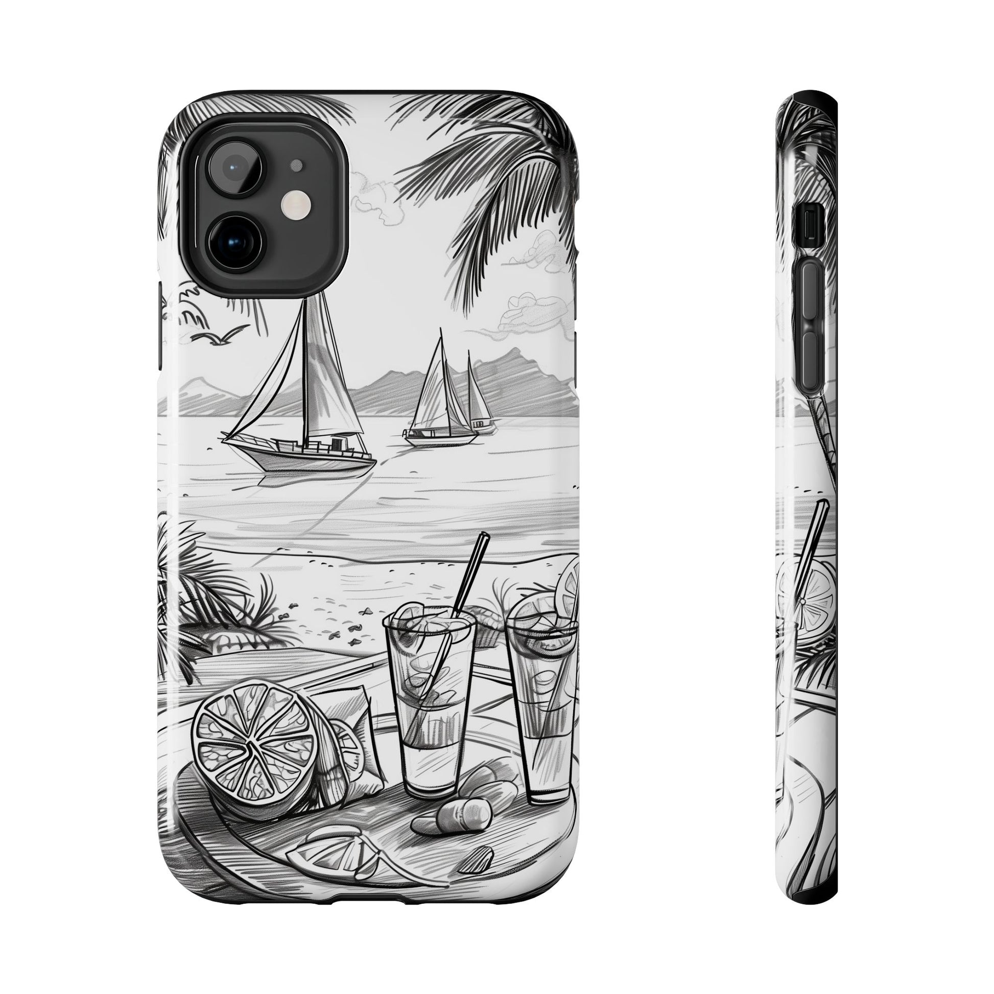 Beach Vibes Phone Case: Hand-Drawn Tiki Drinks & Tropical Paradise Design