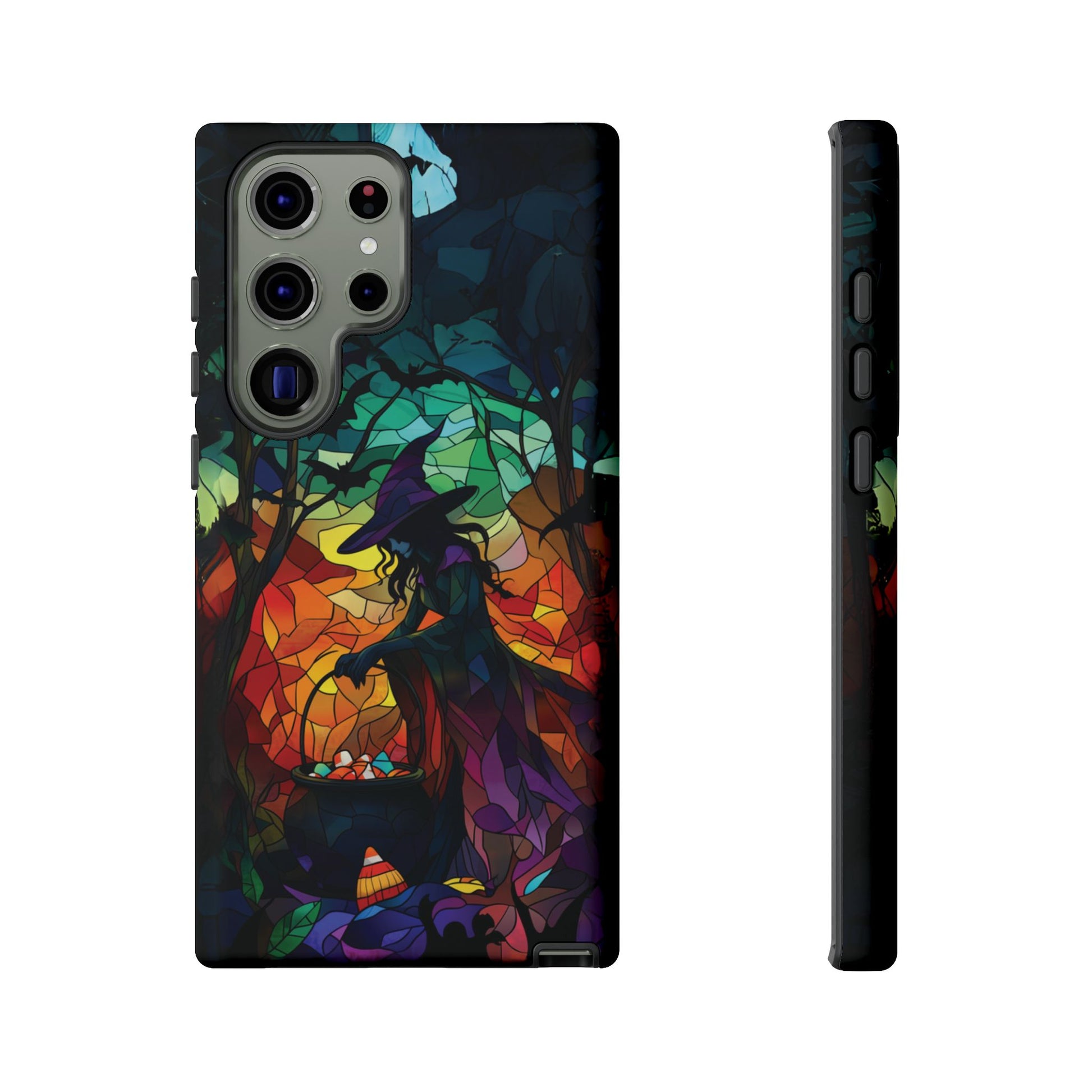 Halloween Witch Stained Glass Dark Academia Spooky Fall Witchy Pumpkin Bats Seasonal Fall Mosaic Case iPhone 13 14 15 16 Pro Max