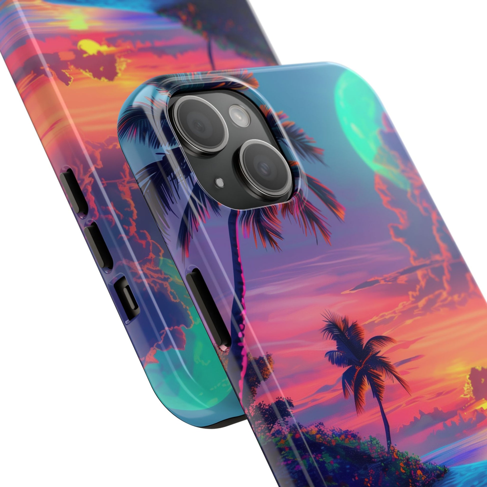 Tough Beach Scene Phone Case - Durable Phone Cover with Lisa Frank Inspired Beach Art - Protective Case with Vibrant Beach Design