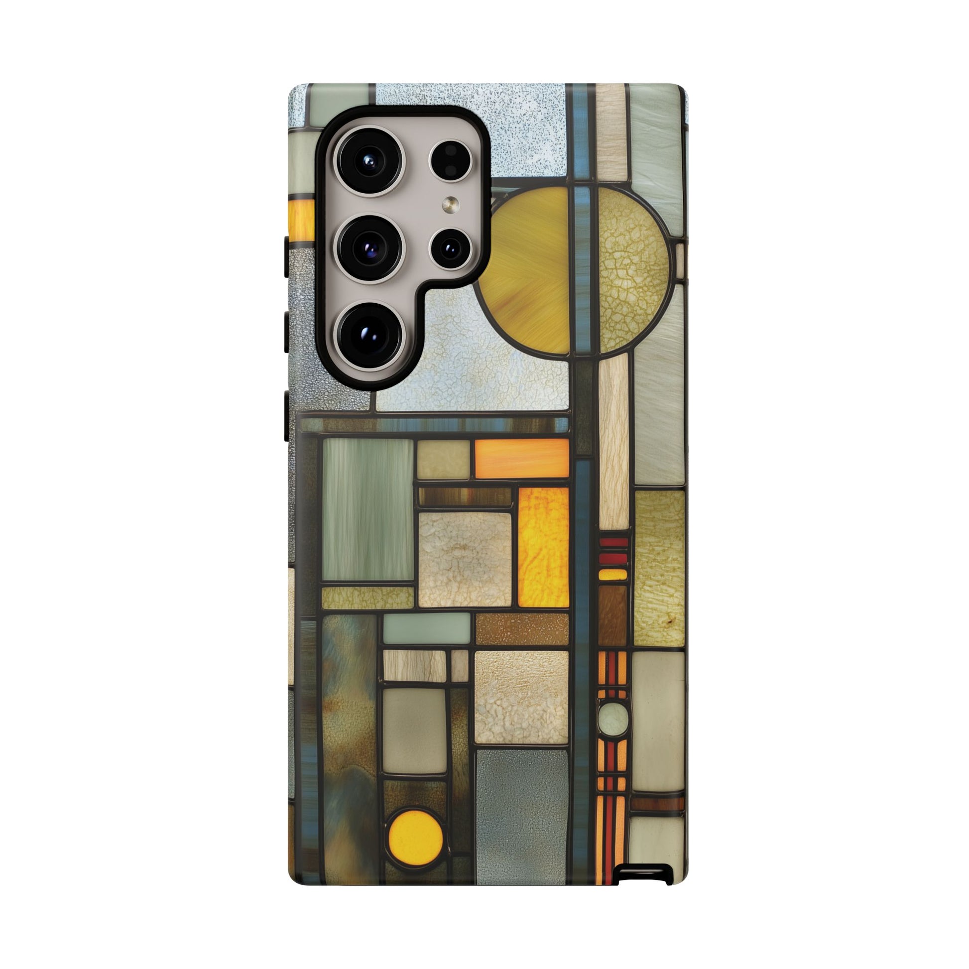 Green Art Deco Stained Glass Phone Case Frank Lloyd Wright Cottage Core Usonian Prairie Style Geometric Stylish  iPhone 14 15 16 Pro