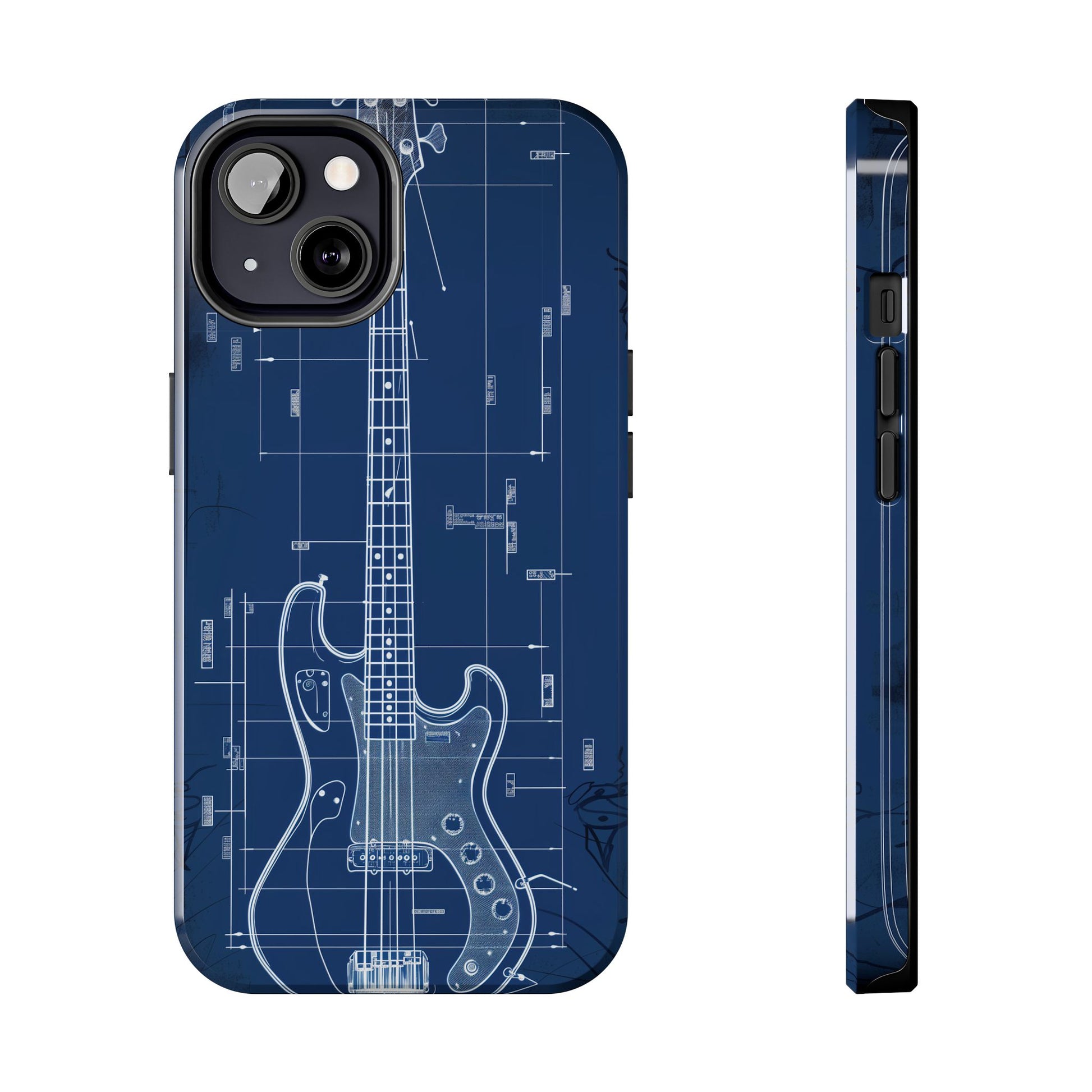 Guitar Phone Case Blueprint Schematic Vintage Custom Design Fender Gibson Rickenbacker Custom Rock Music Phone Accessories Musician Gift