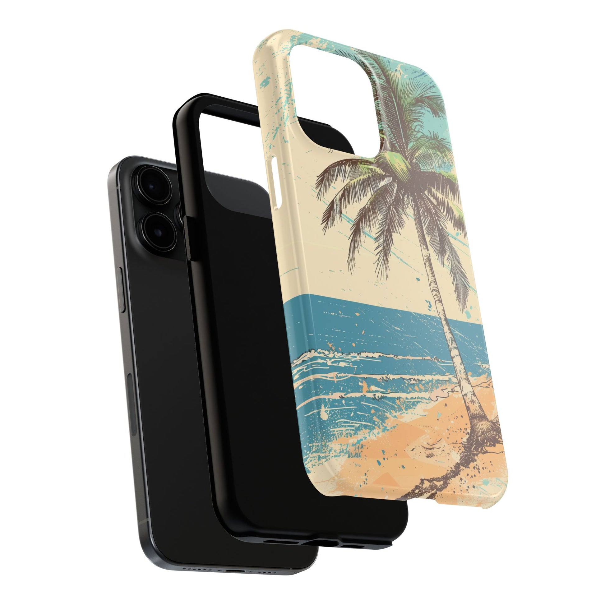Retro Beach Scene Phone Case, Vintage Tropical Ocean iPhone Case, Summer Beach Phone Cover for iPhone, iphone 15 pro max
