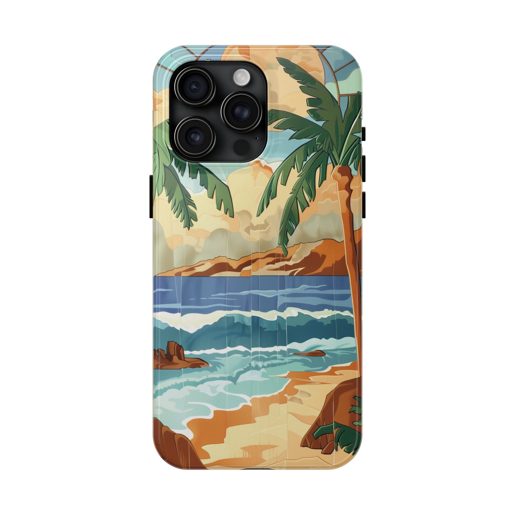Retro Beach Scene Phone Case, Vintage Tropical Ocean iPhone Case, Summer Beach Phone Cover for iPhone, iphone 15 pro max