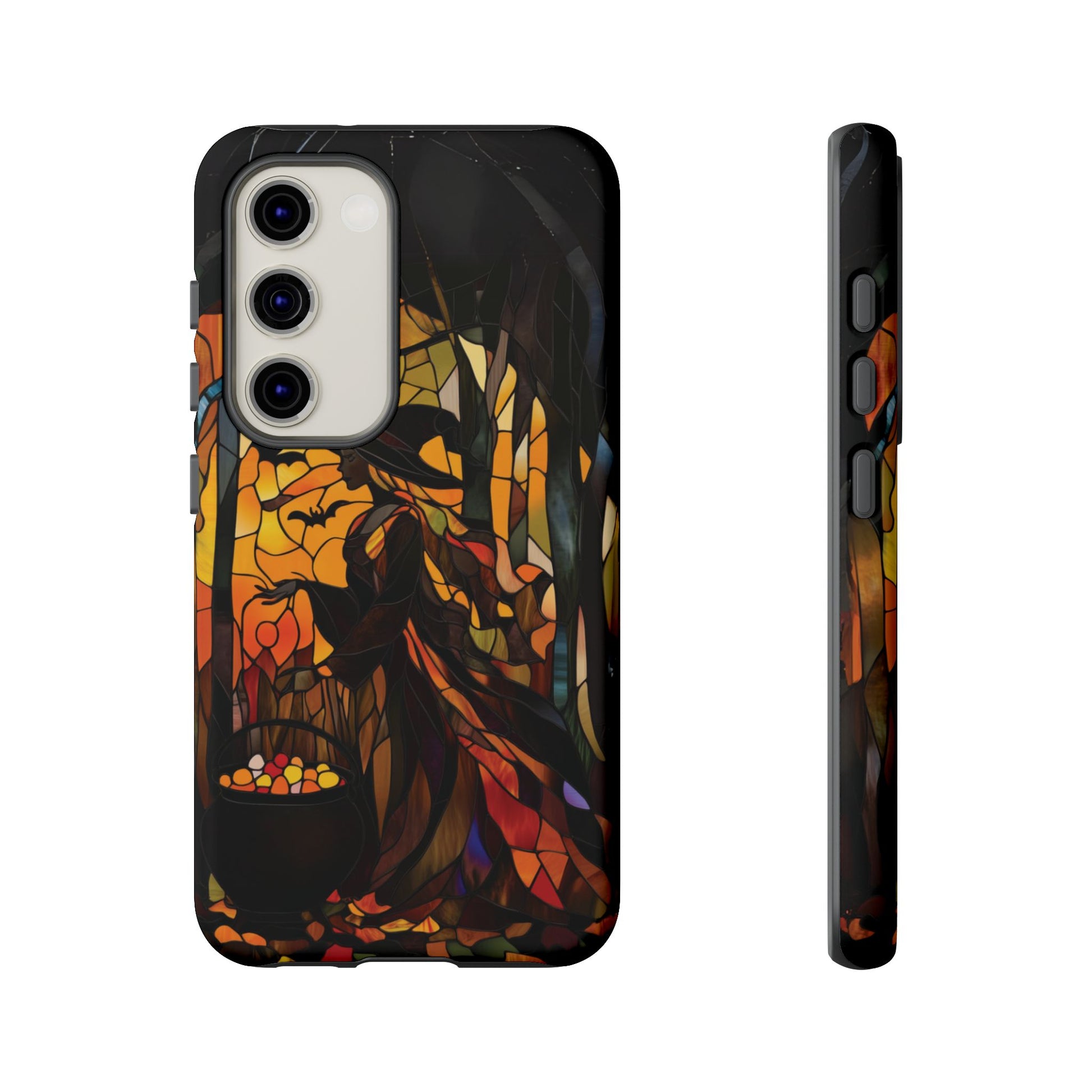 Halloween Witch Stained Glass Effect Dark Academia Spooky Fall Witchy Pumpkin Bats Seasonal Fall Mosaic Case iPhone 13 14 15 16 Pro Max