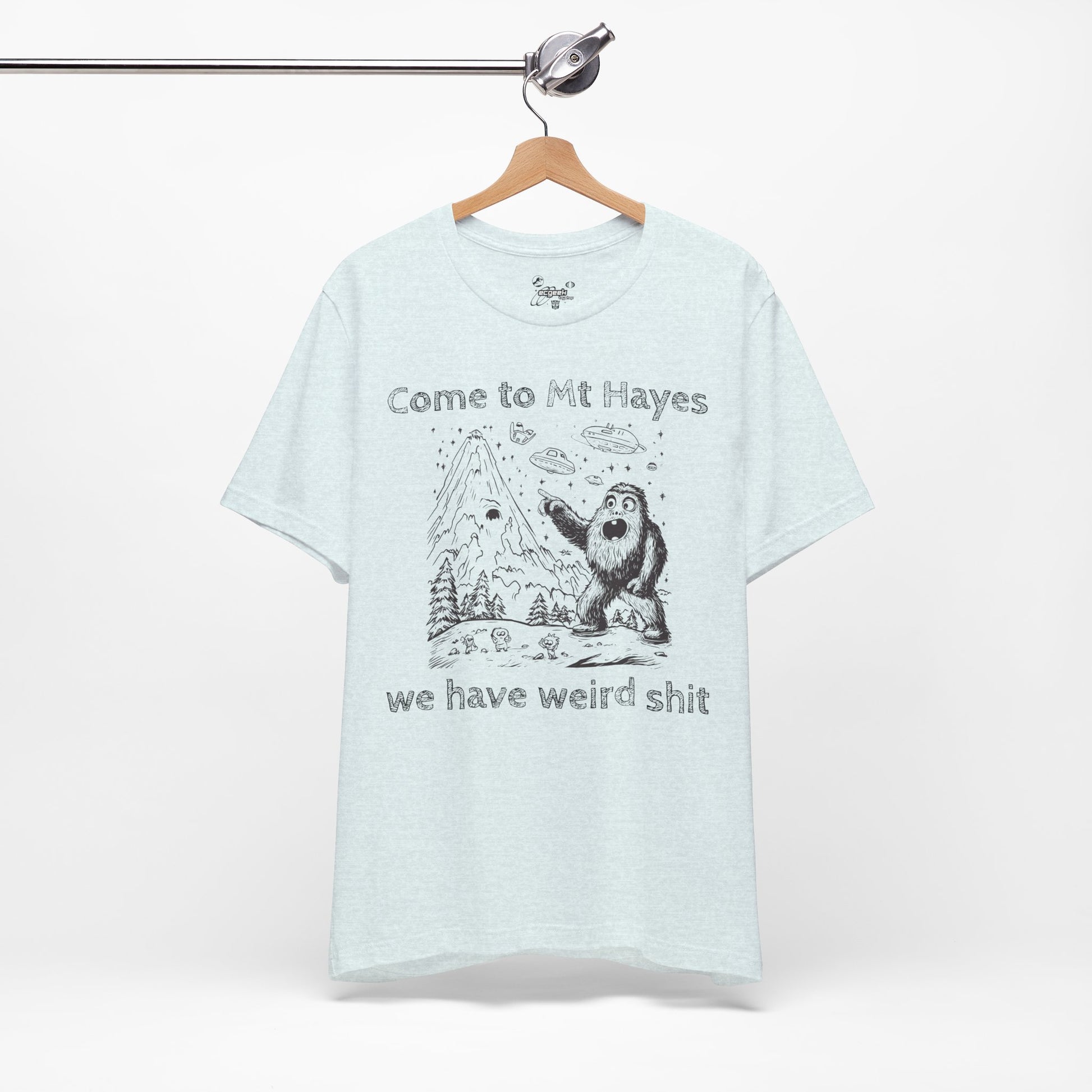 Alien Conspiracy Unisex Tee, Bigfoot Mountain Sketch Shirt, UFO Weird Stuff Tshirt, California Men's Top, Space Extraterrestrial Shirt