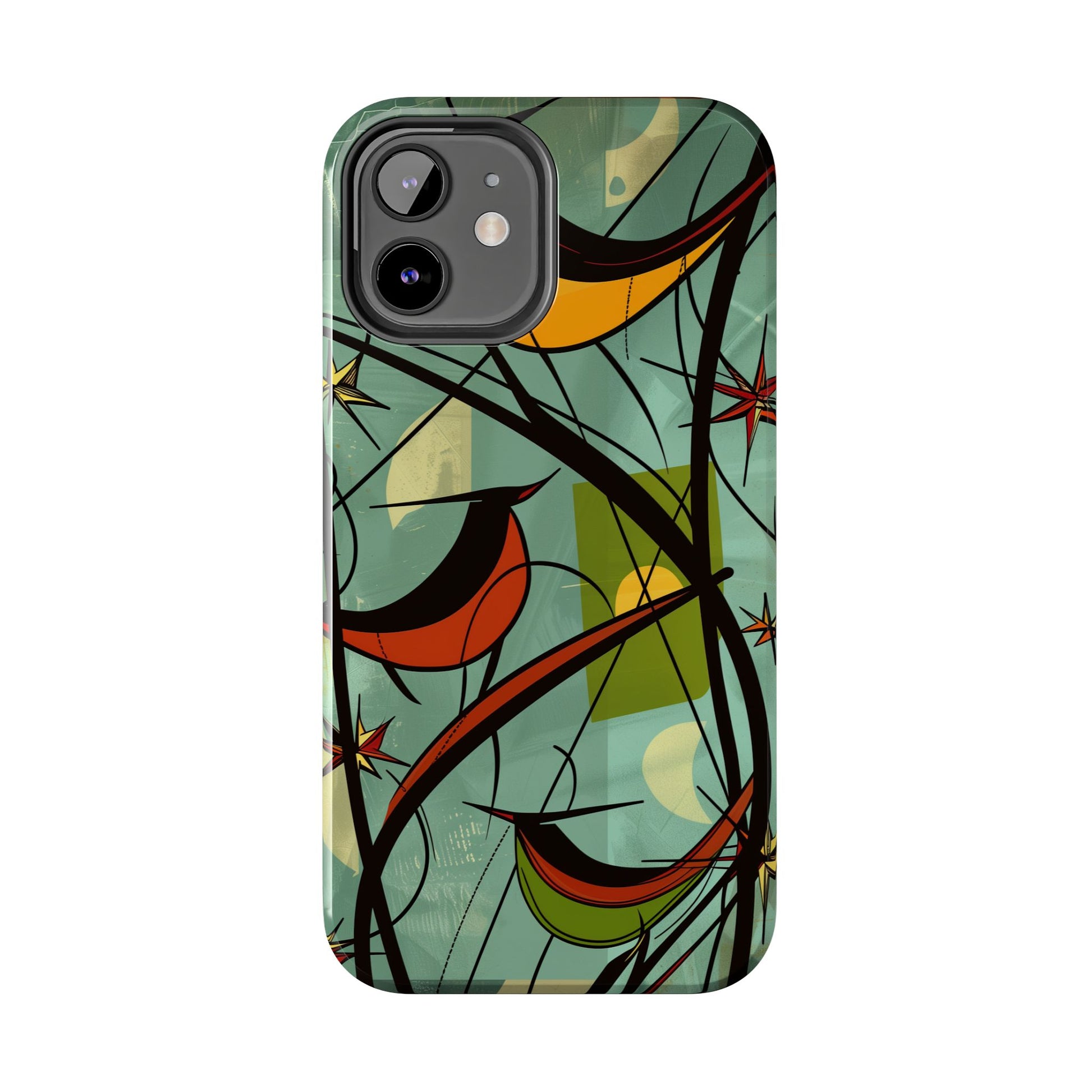 Mid Century Modern Animal Phone Case, Atomic Birds, Bird Iphone Case,Earth Tone Colors, Retro Style Smartphone Cover, iphone 14 Case, Apple