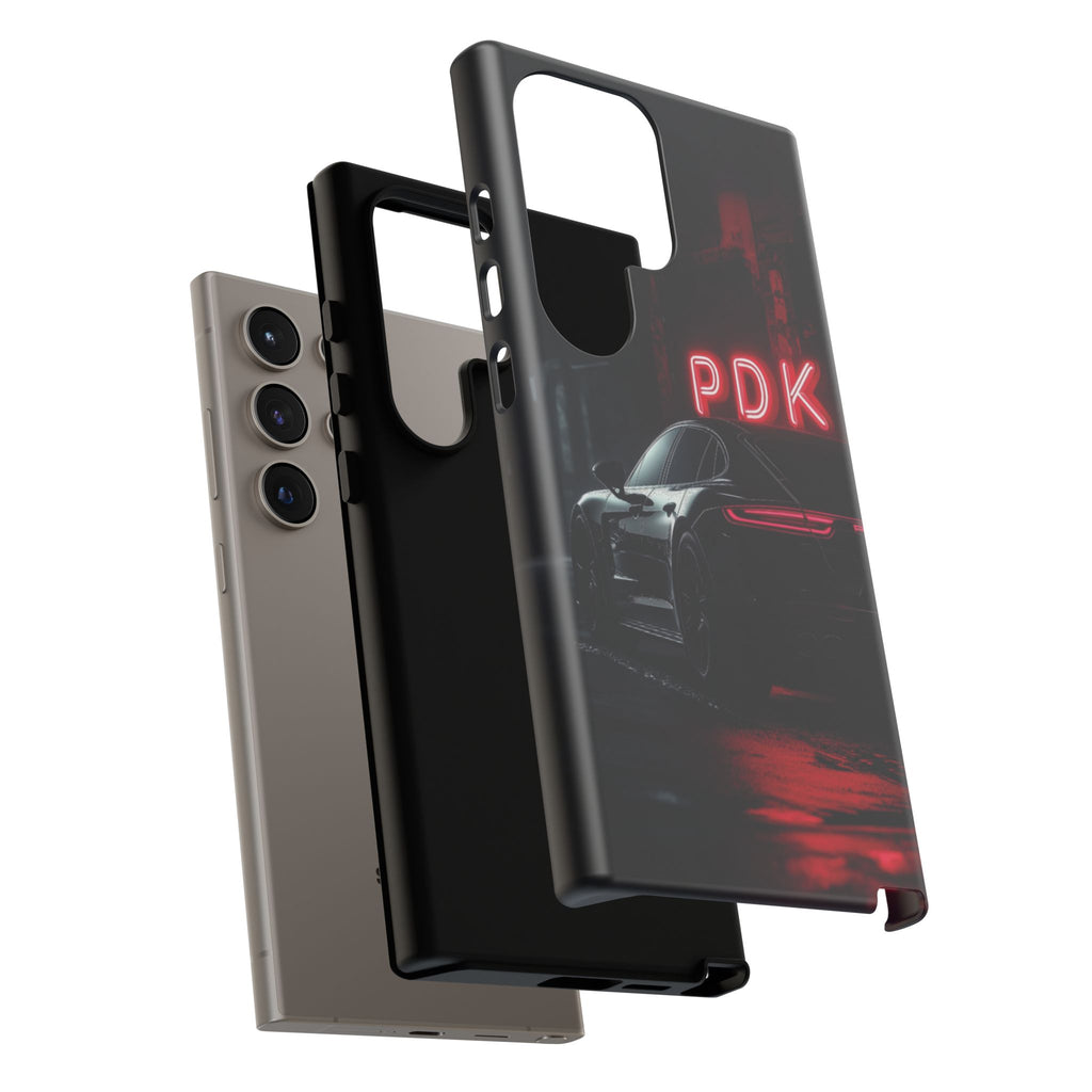 Pink Super Sports Car Phone Case PDK Car Lover Gift Porsche Panamera Inspired Neon Sign Font iPhone 13 14 15 16 Pro Max