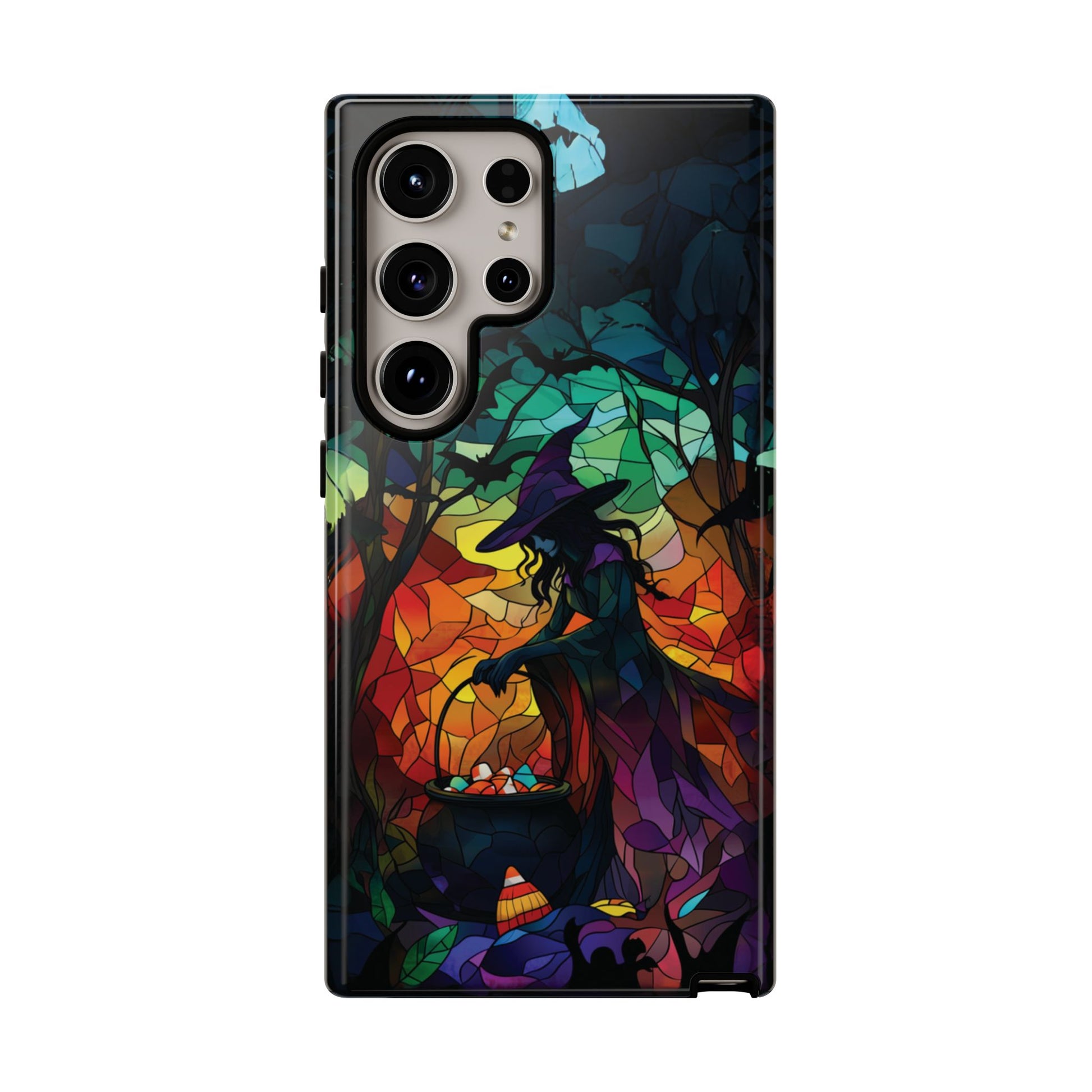 Halloween Witch Stained Glass Dark Academia Spooky Fall Witchy Pumpkin Bats Seasonal Fall Mosaic Case iPhone 13 14 15 16 Pro Max