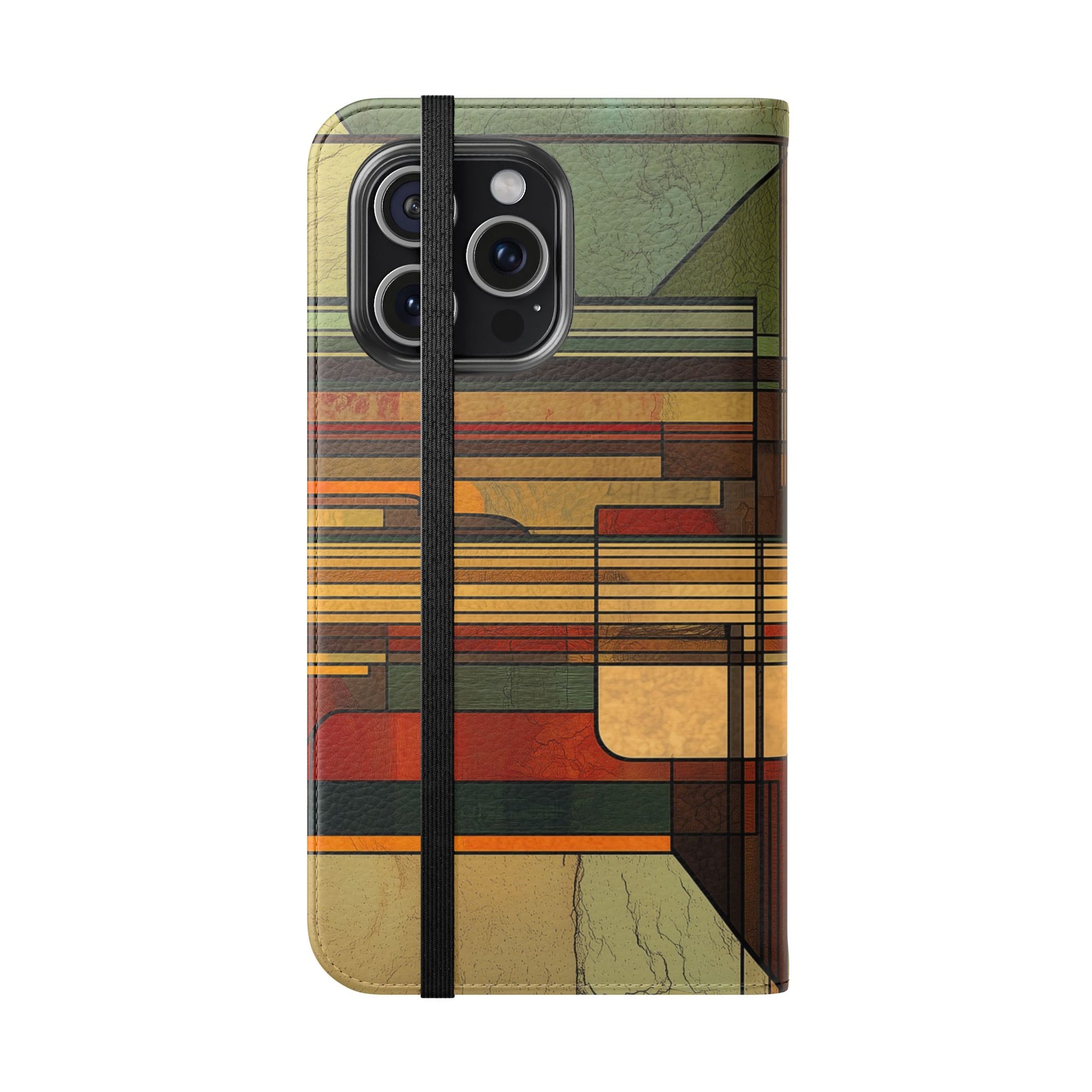 Art Deco Flip Case Prairie Style Stained Glass Inspired by Frank Lloyd Wright, Phone Covers, Colorful Protective Accessories, Unique