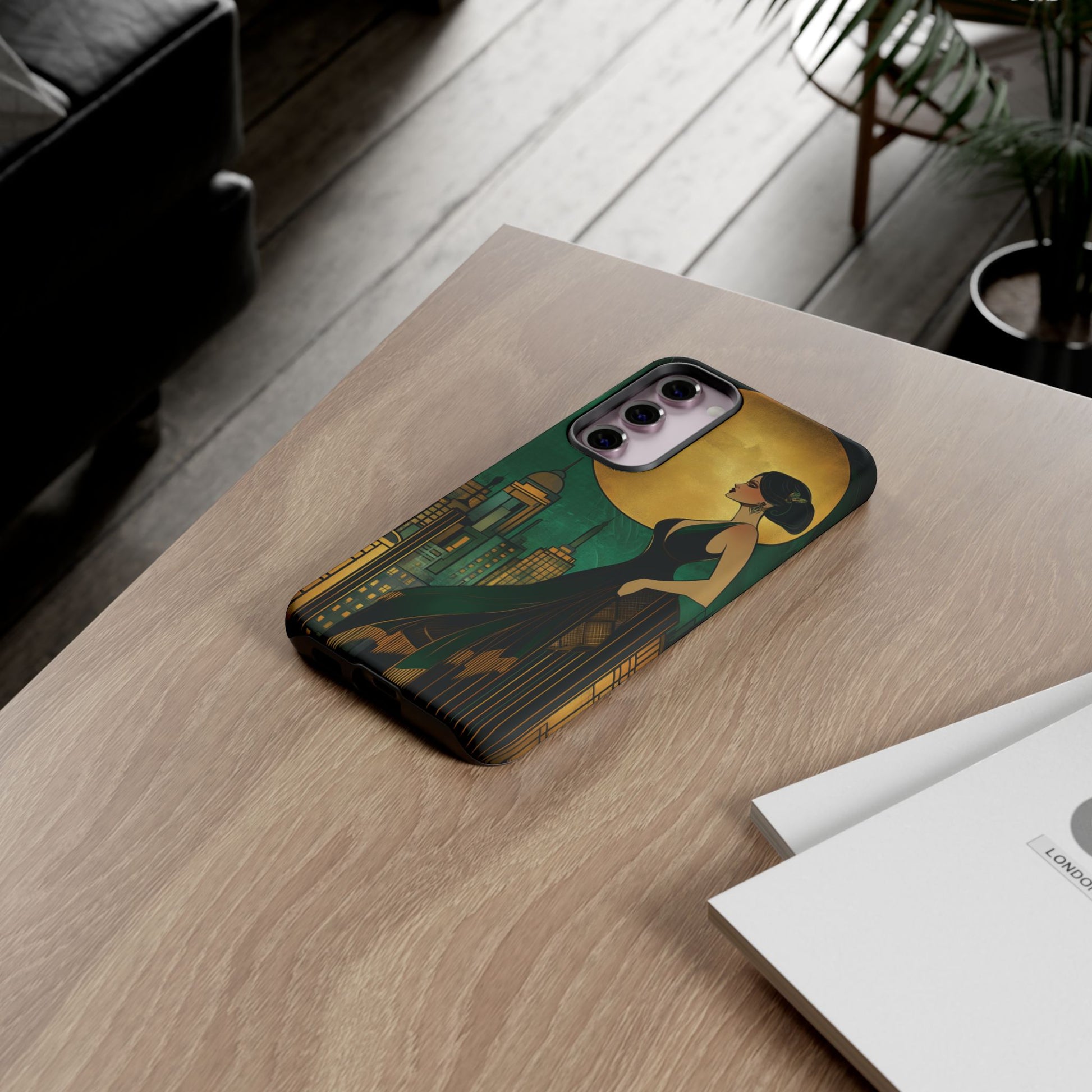 Custom Art Deco Flapper Woman Phone Case 1920s Art Nouveau Design in Emerald & Gold Alphonse Mucha Style Gatsby Style Poster